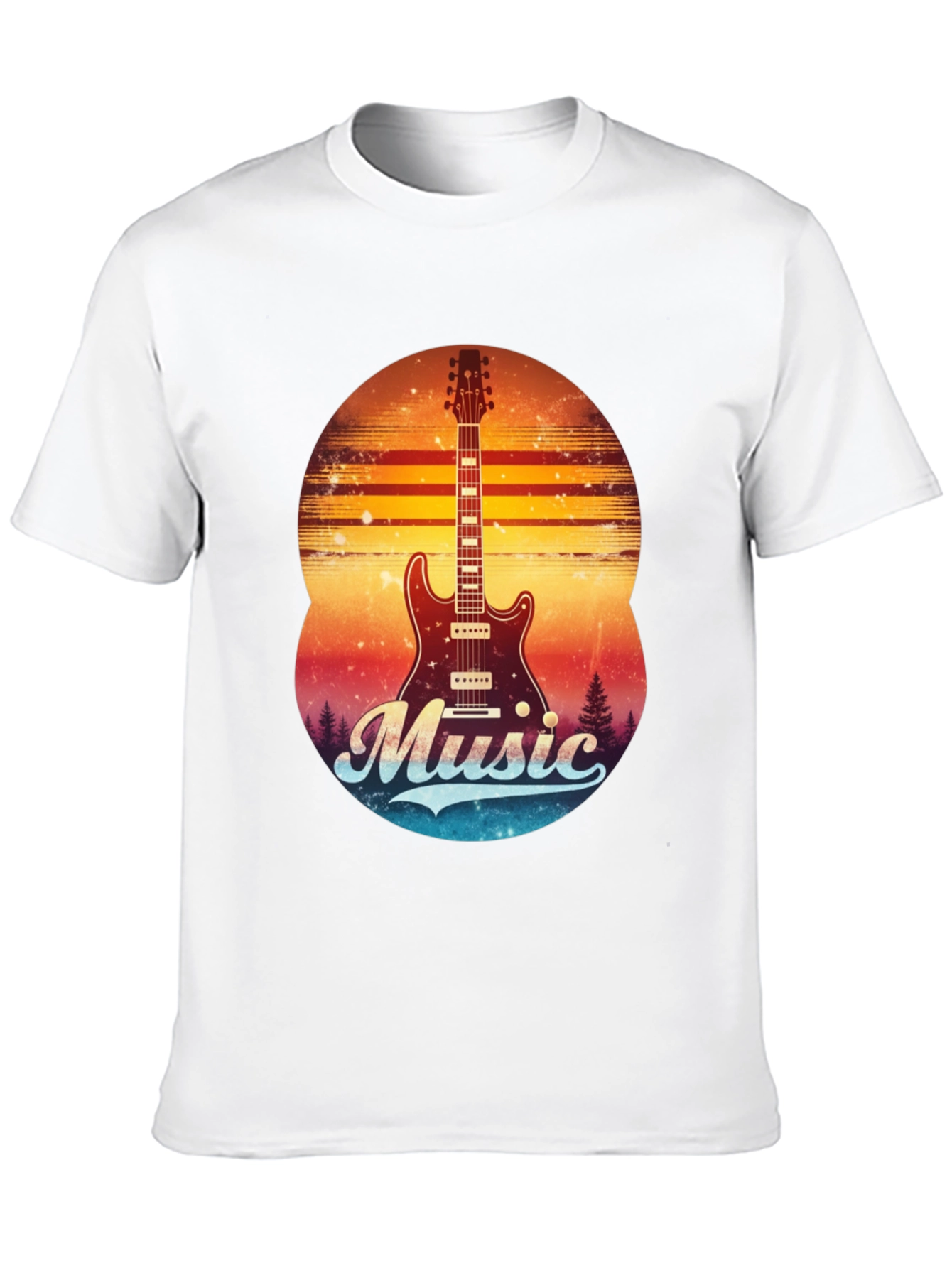 Black Retro Guitar Music T-Shirt view 10