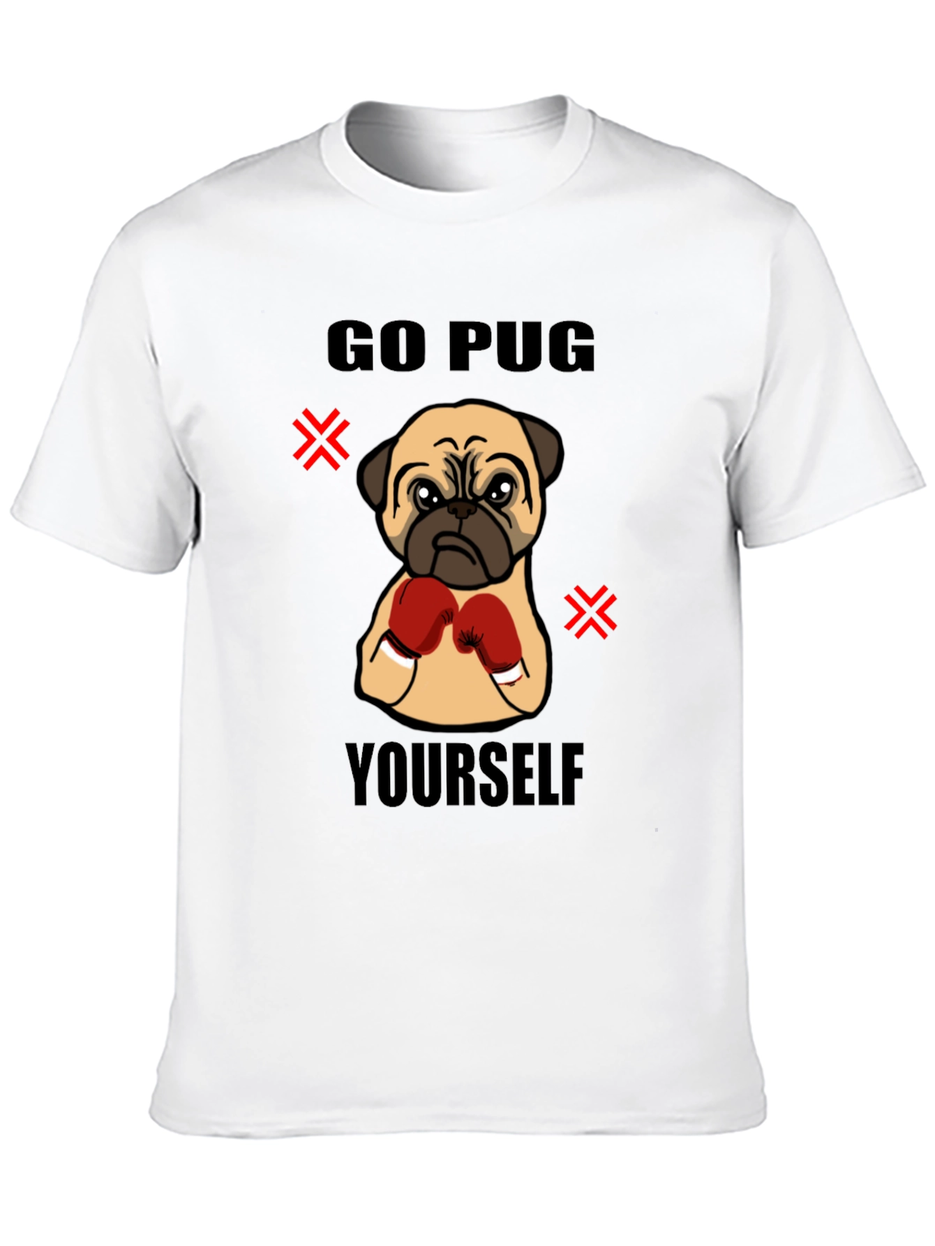 Black Go Pug Yourself Funny Boxing Pug Graphic T-Shirt view 10