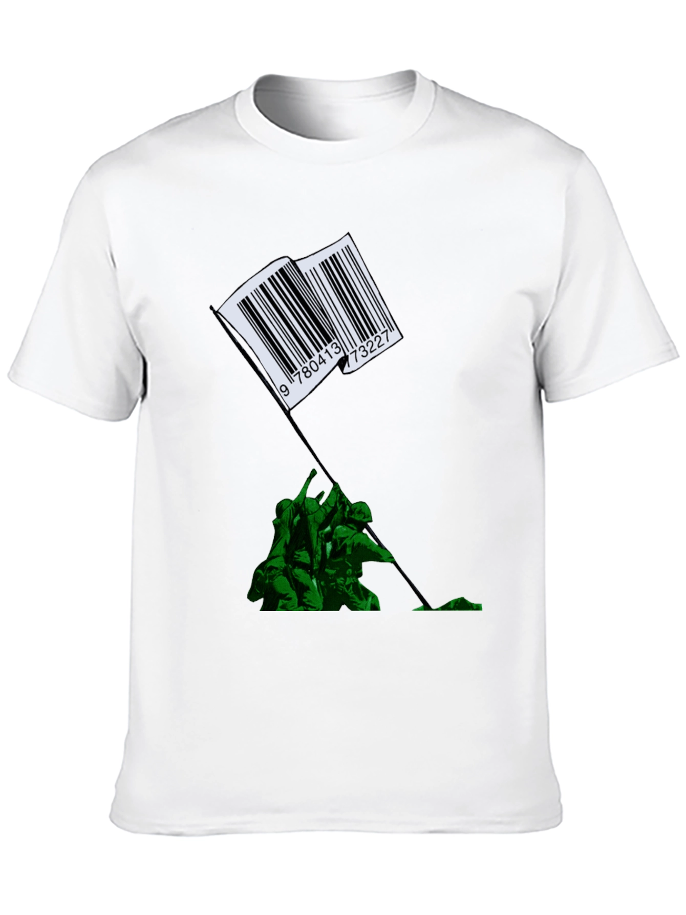 Black Barcode Flag Raising Graphic T-Shirt view 10