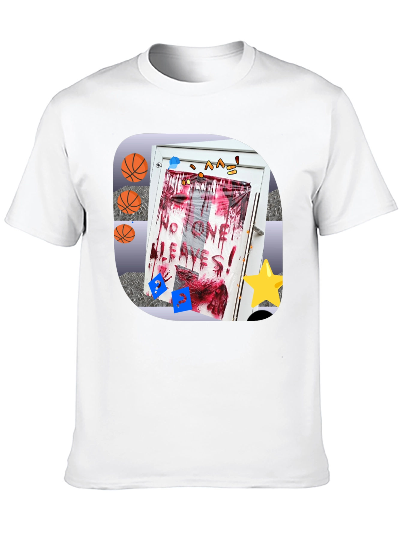 Black Graphic Tee - Novelty Horror Door Design view 10