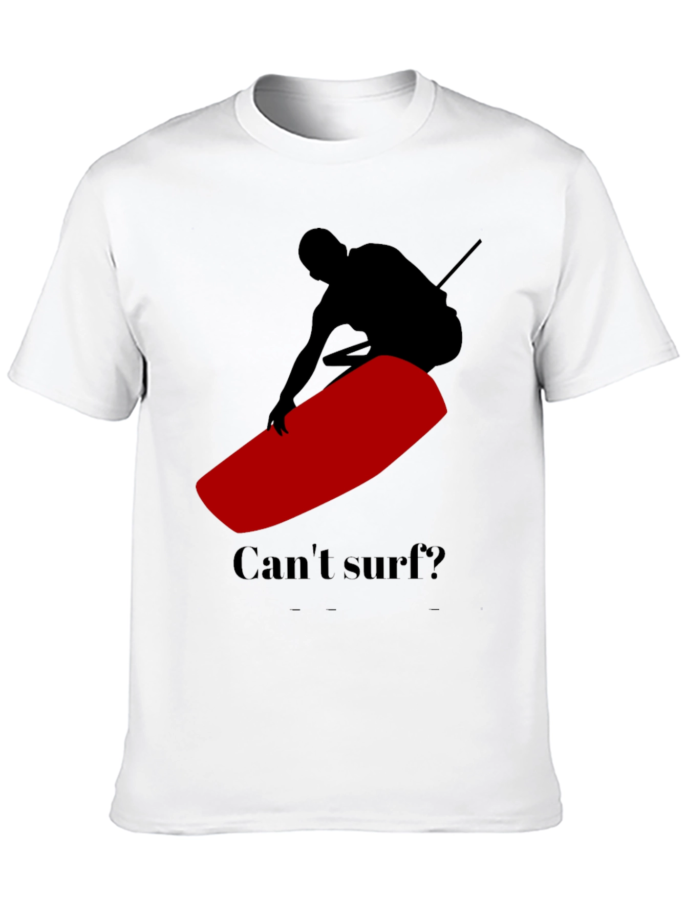 Black Can't Surf Black T-Shirt with Red Surfboard Graphic view 10