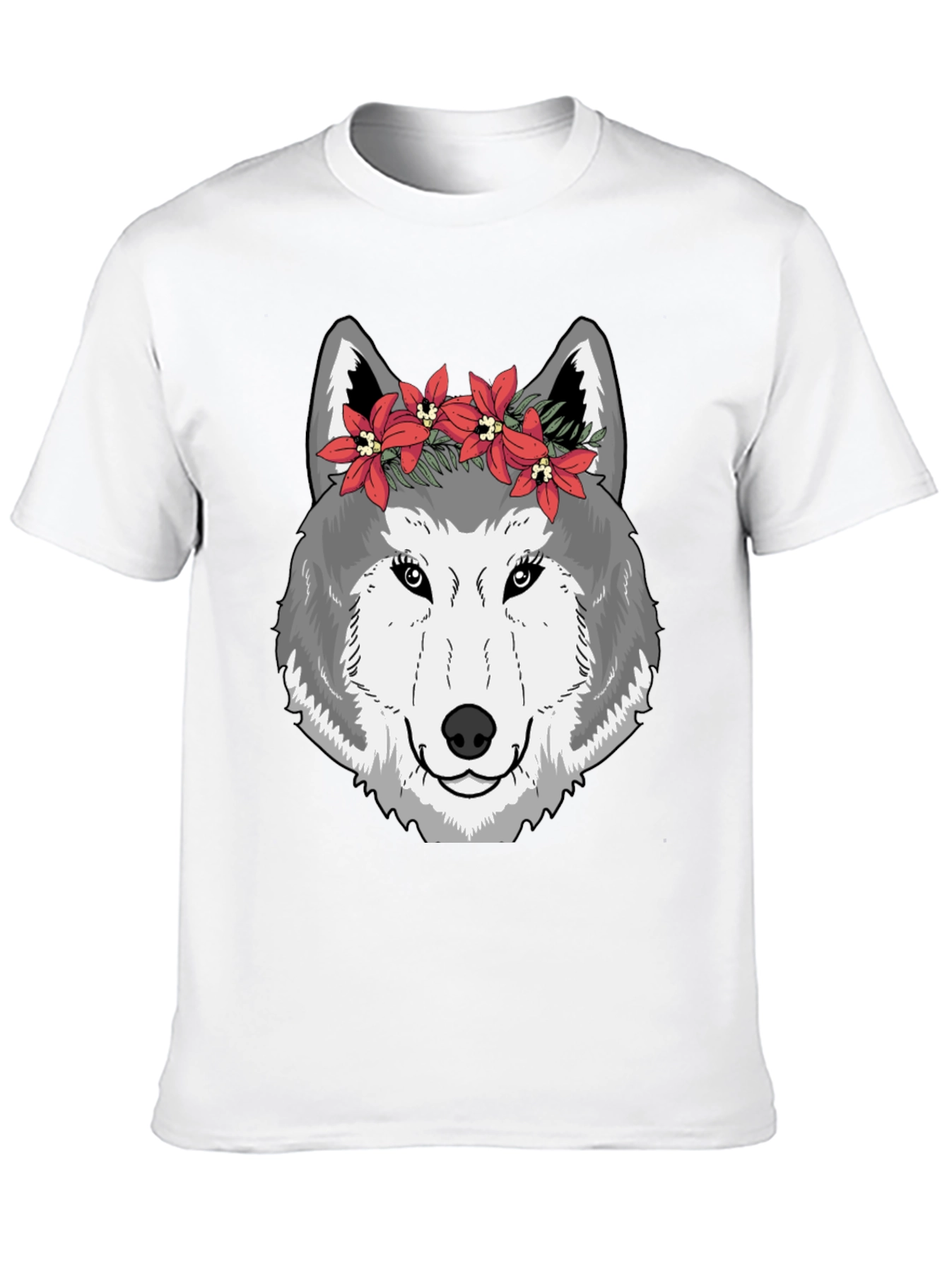 Black Wolf Floral Crown Graphic Tee - Cool Casual Style view 10