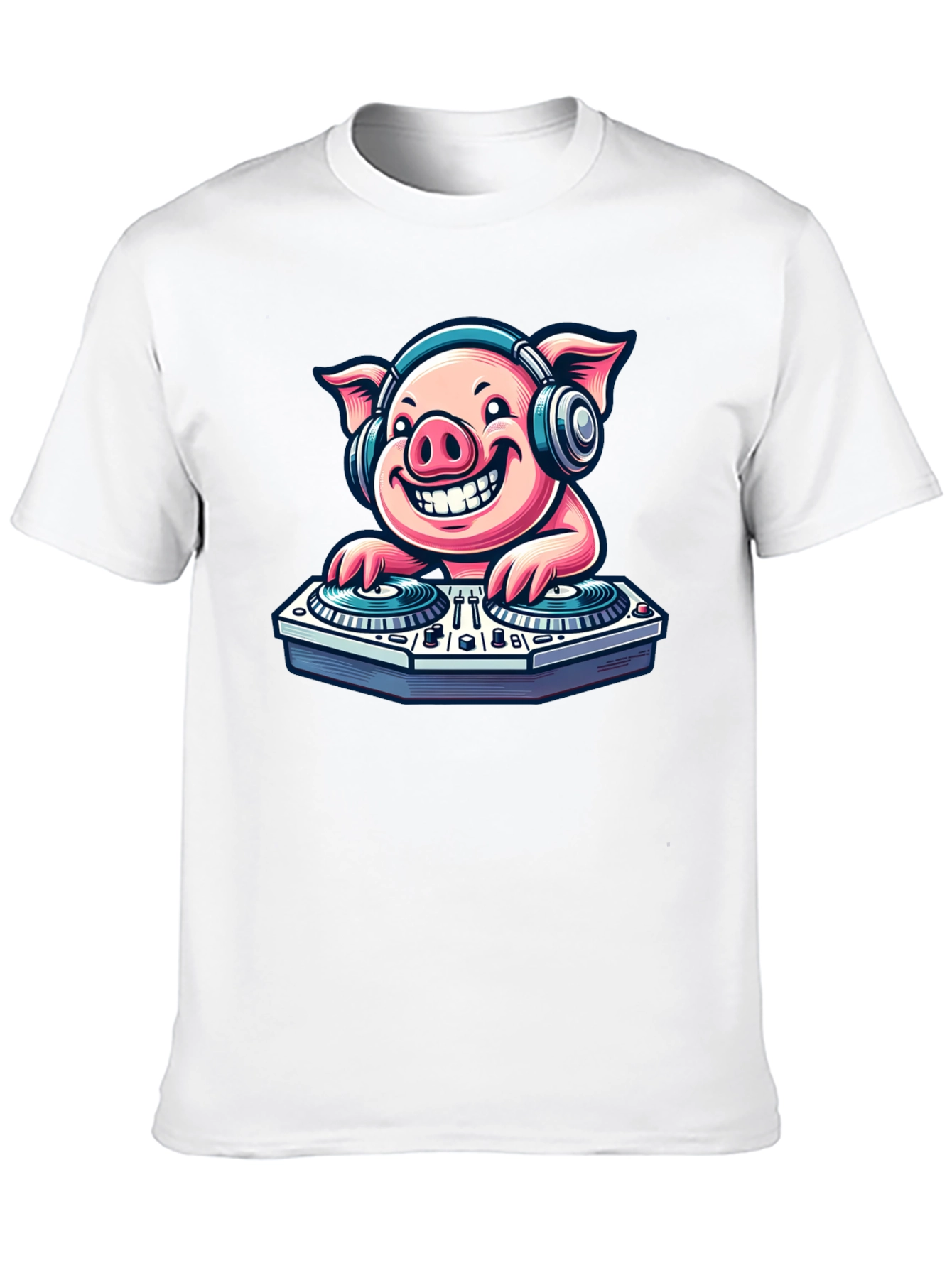 Black DJ Pig Graphic Tee - Cool Cartoon Pig T-Shirt view 10