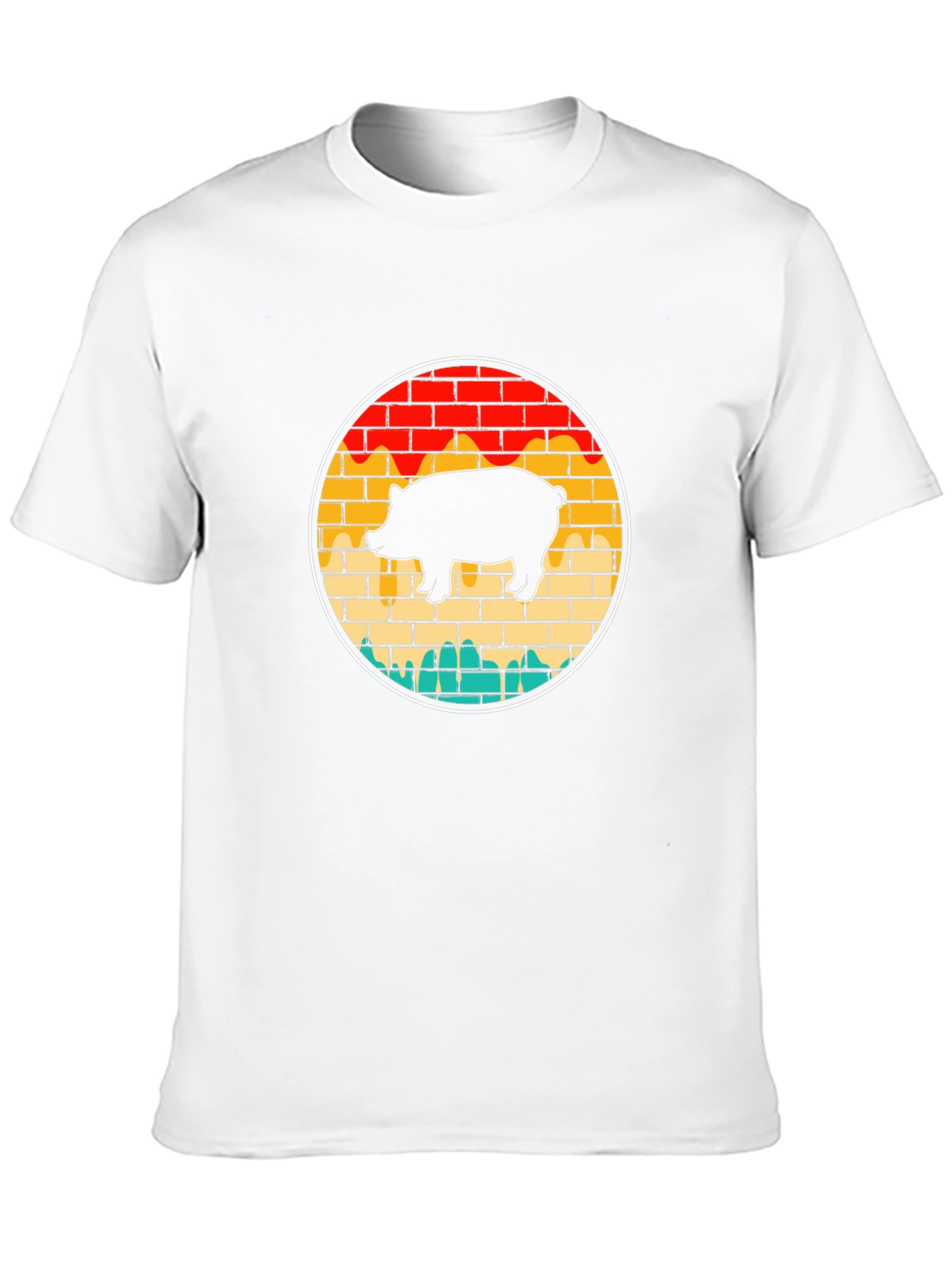 Black Retro Pig Brick Wall Graphic Tee view 10