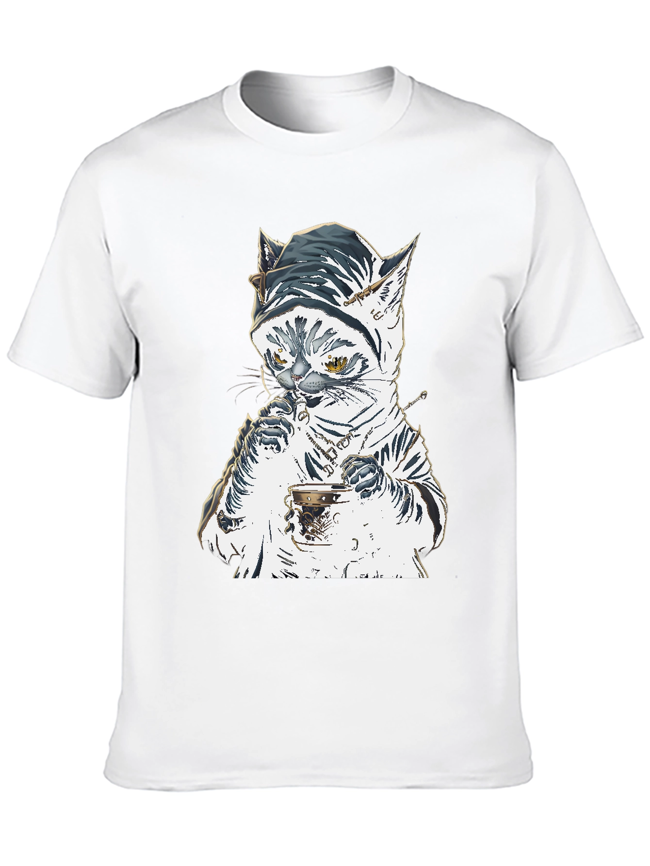 Black Cat T-Shirt: Sophisticated Feline Tea Time view 10