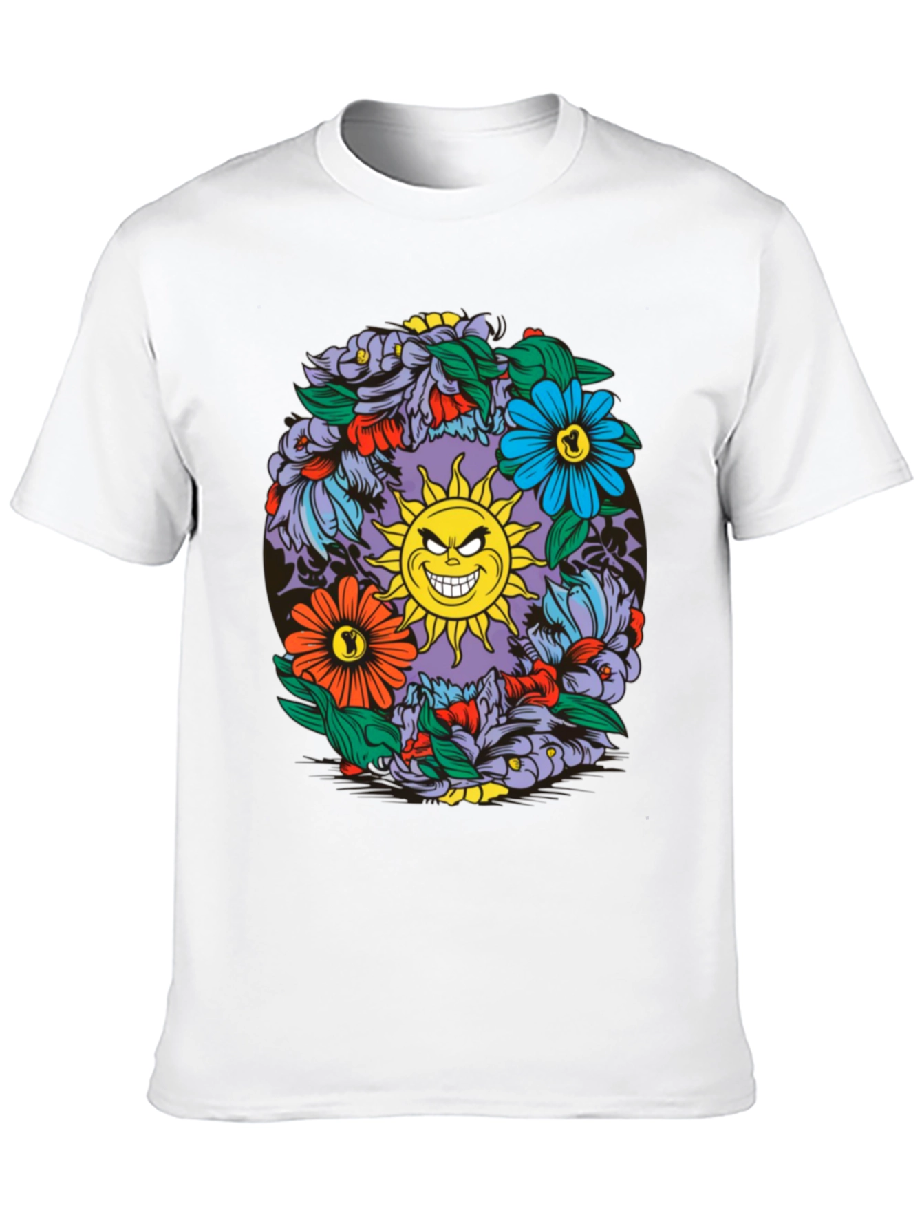 Black Floral Sun Graphic Black T-Shirt view 10