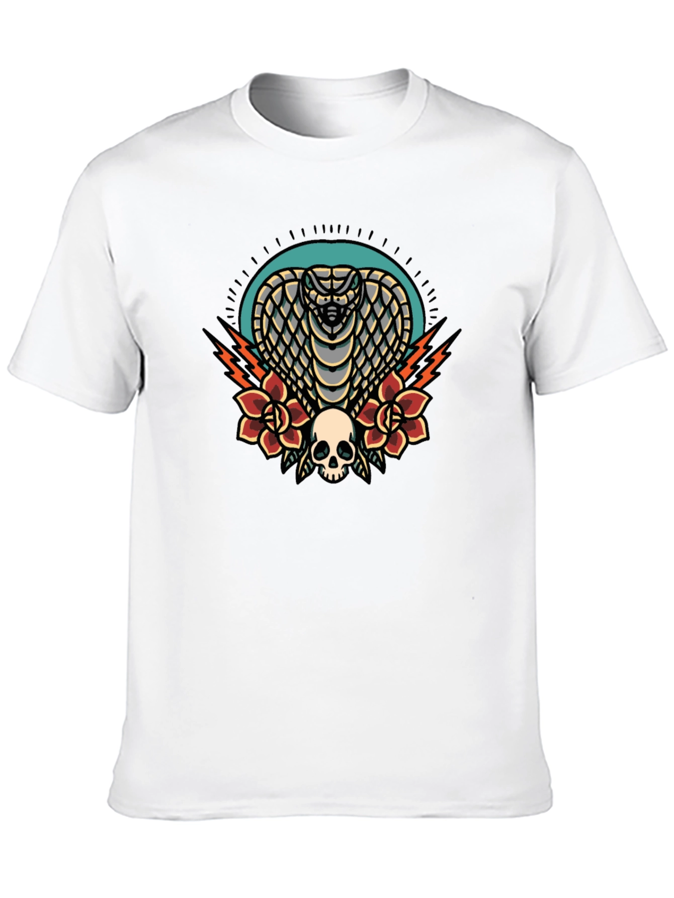 Black Cobra Skull Rose Graphic Tee - Black Cotton T-Shirt view 10