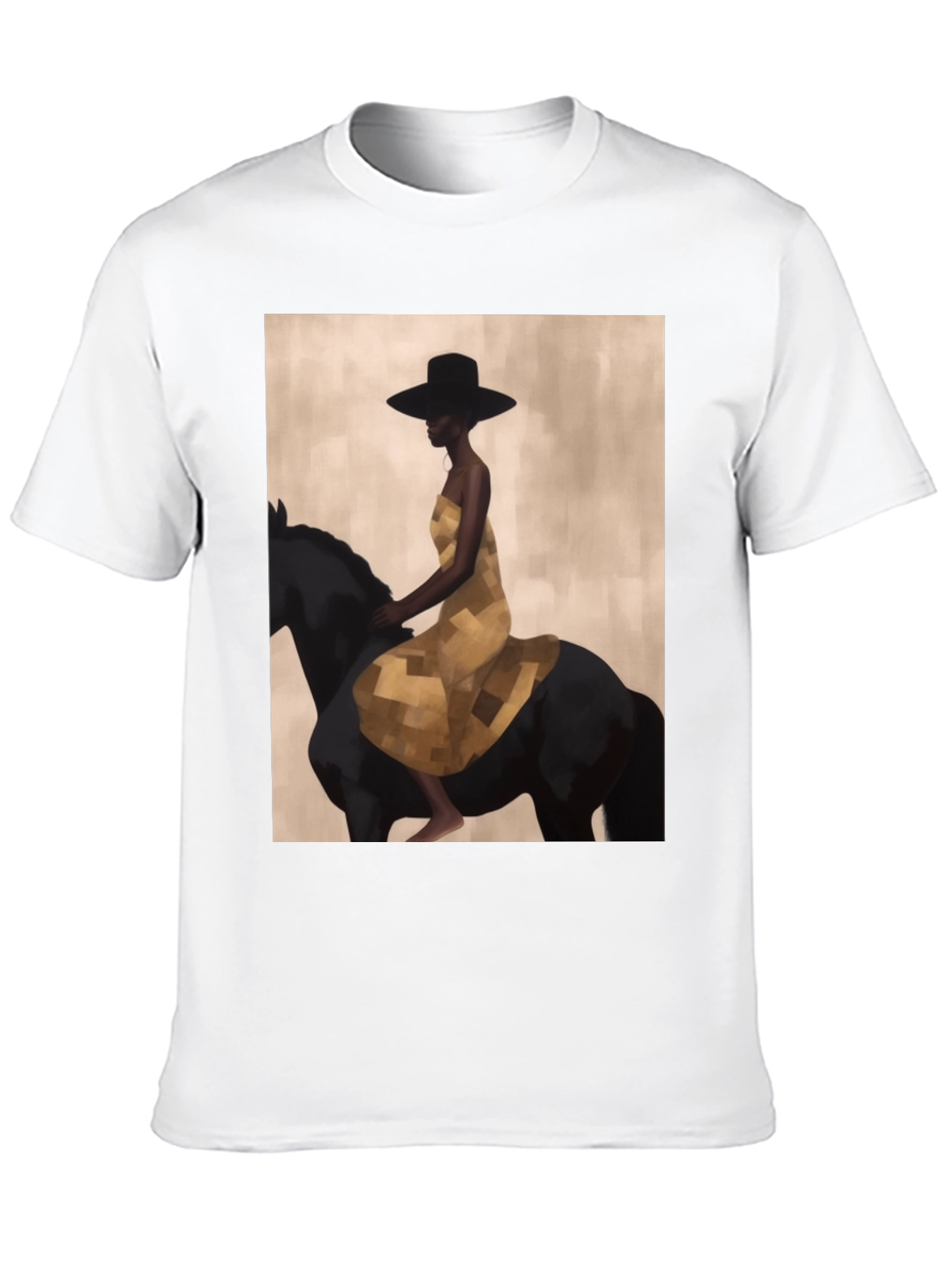 Black Black T-Shirt with Woman Riding Horse Design view 10