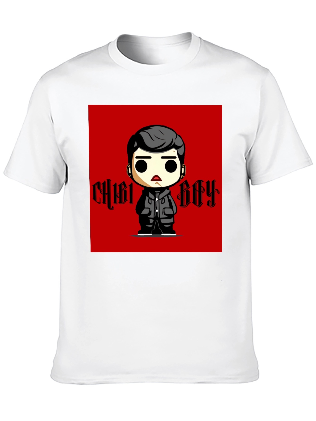 Black Chibi Boy Graphic Tee - Black Cotton T-Shirt view 10