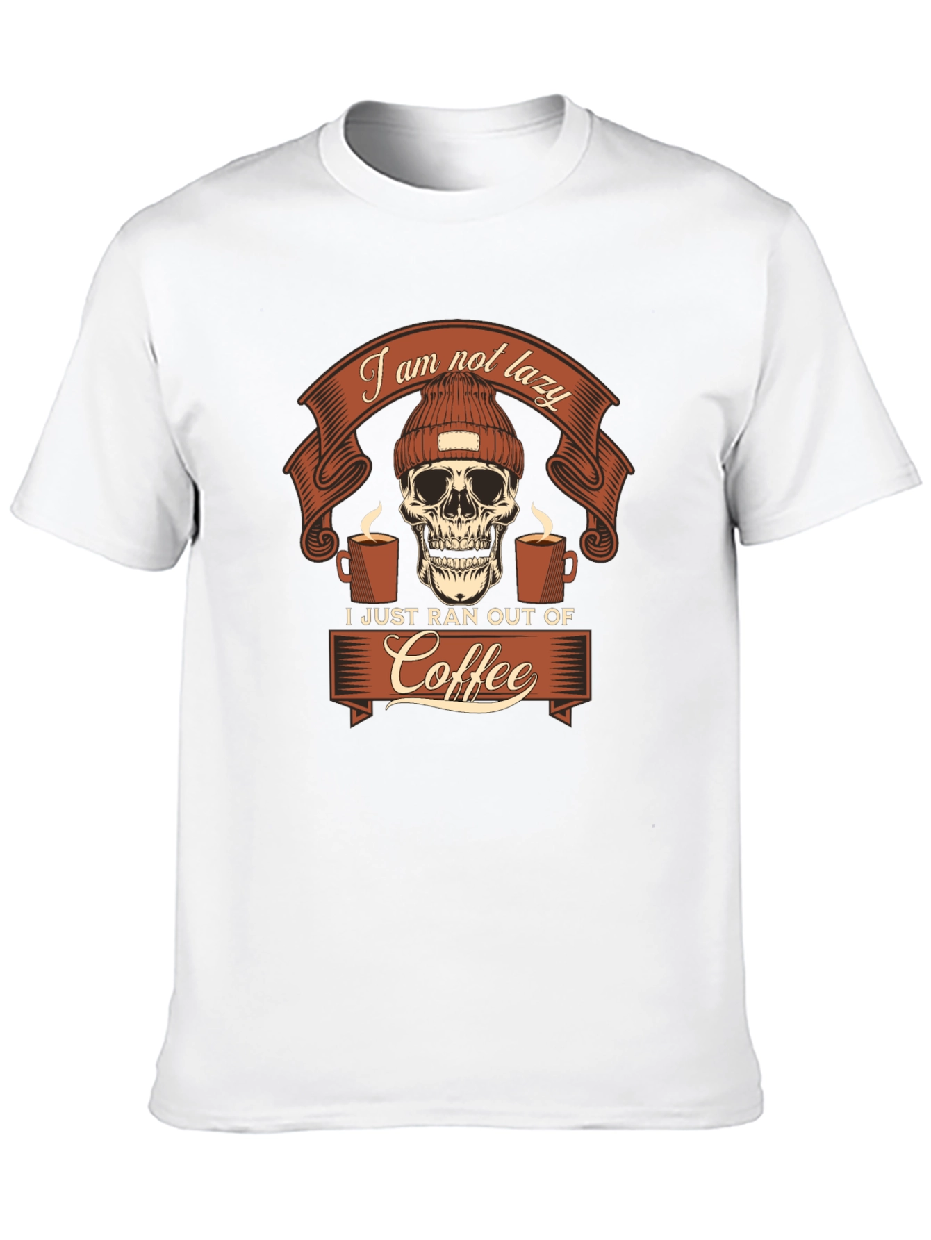 Black Funny Coffee Skull Graphic Tee - I Am Not Lazy T-Shirt view 10