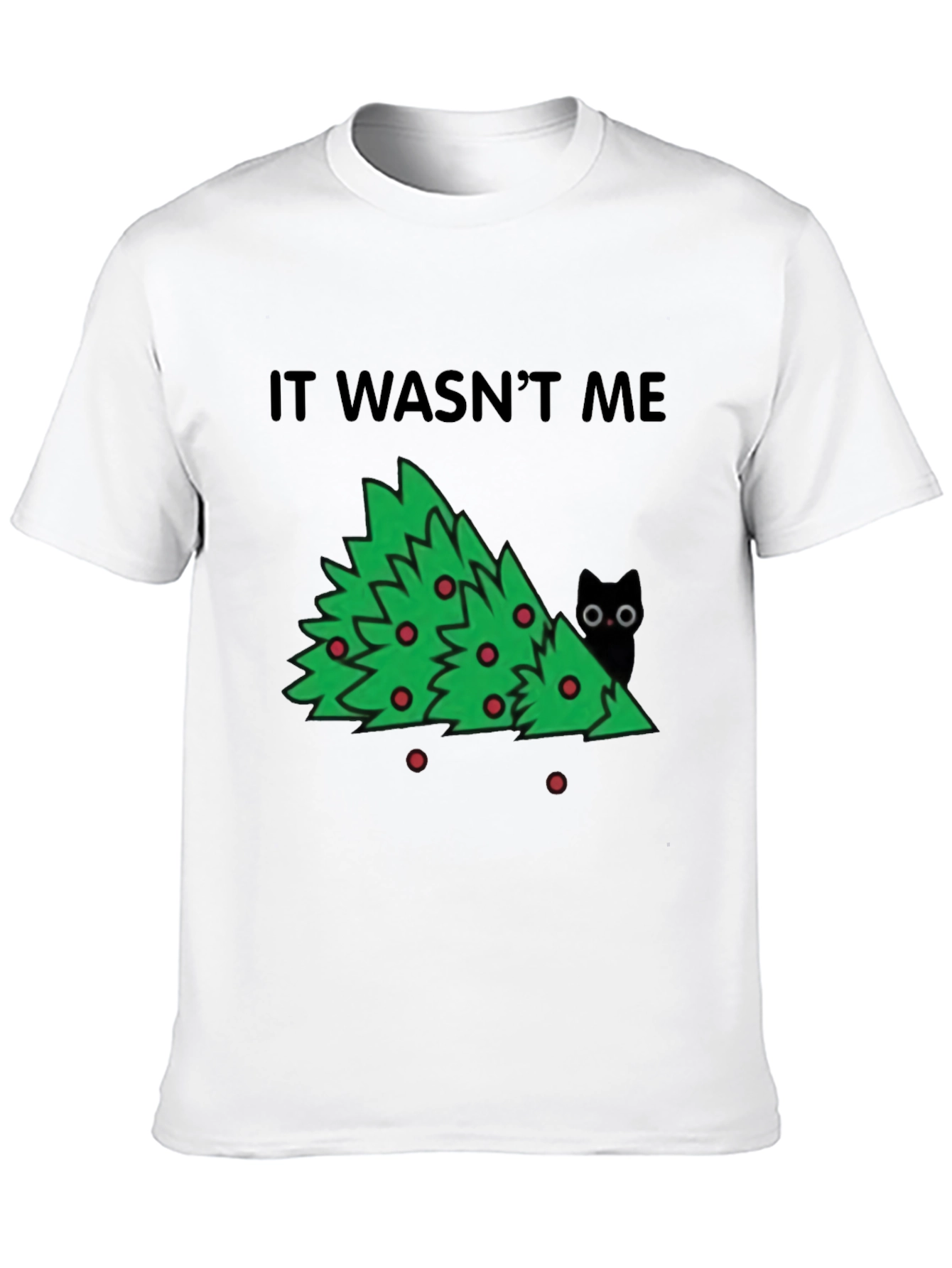 Black It Wasn't Me Christmas Tree Cat T-Shirt view 10