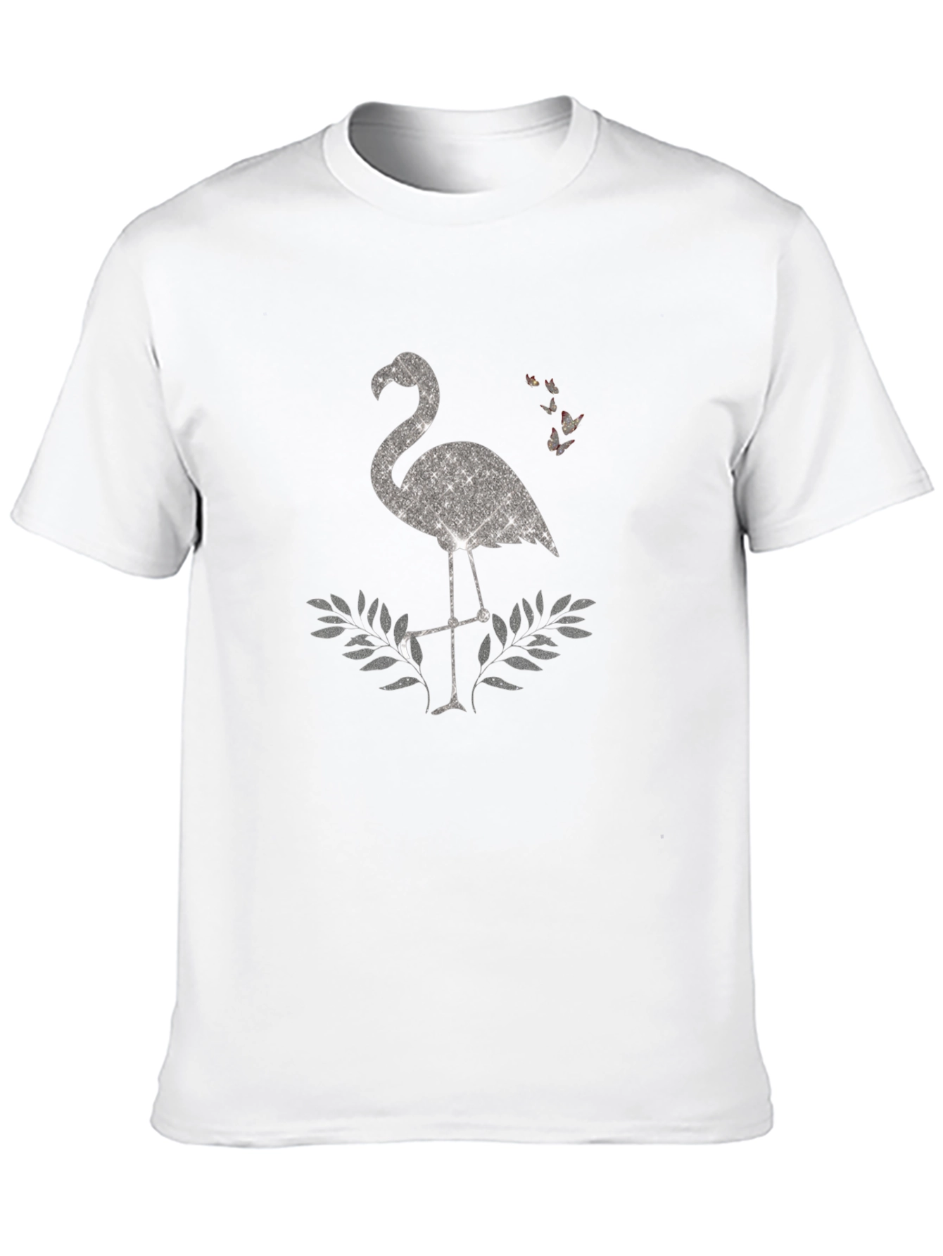 Black Sparkly Flamingo Graphic Tee - Black Cotton Shirt view 10