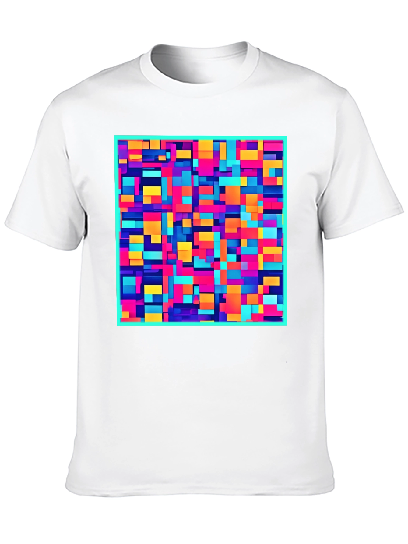 Black Colorful Block Pattern Graphic Tee - Modern Style view 10