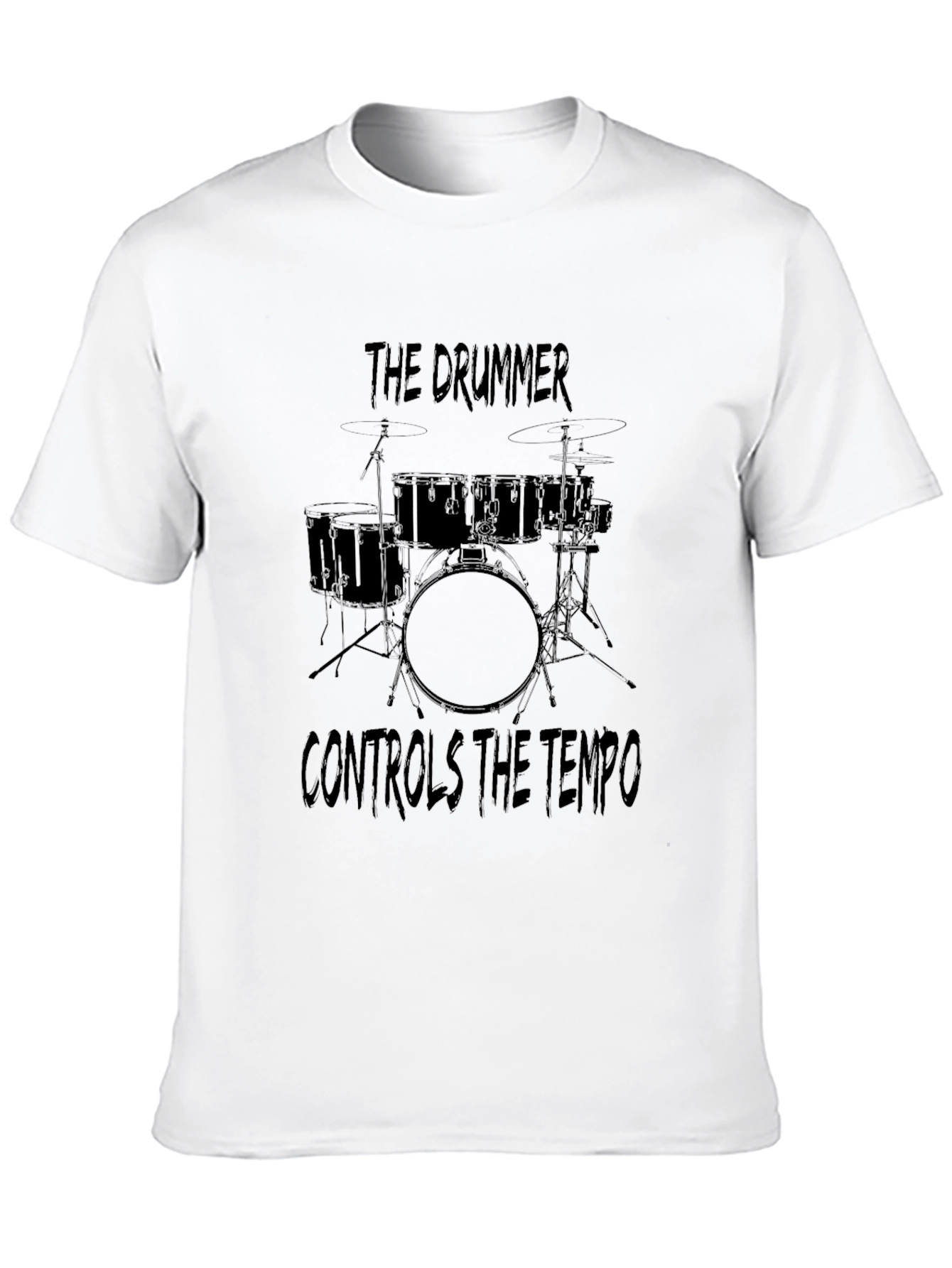 Black The Drummer Controls the Tempo Black T-Shirt view 10
