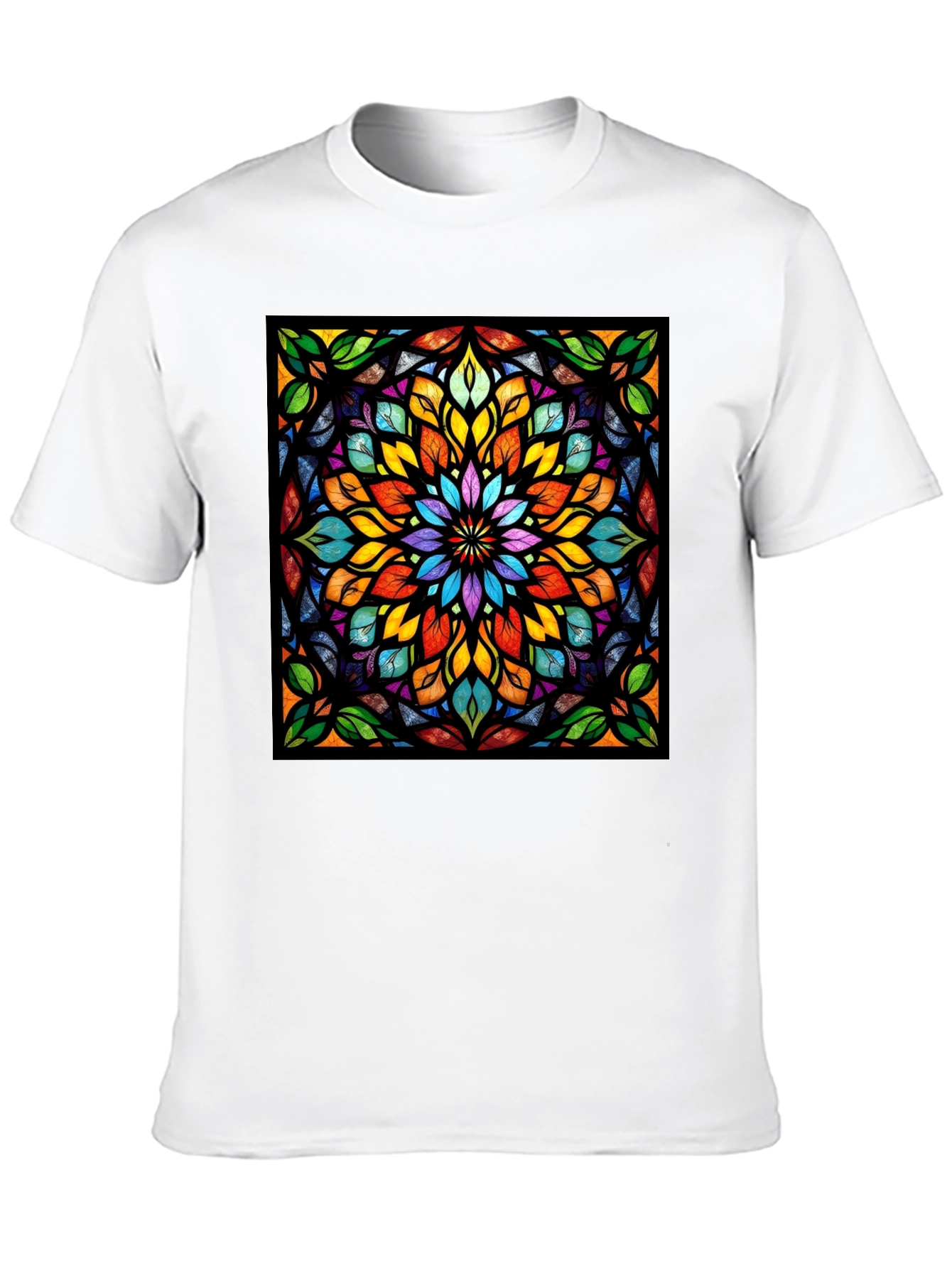 Black Kaleidoscope Stained Glass Design Black T-Shirt view 10