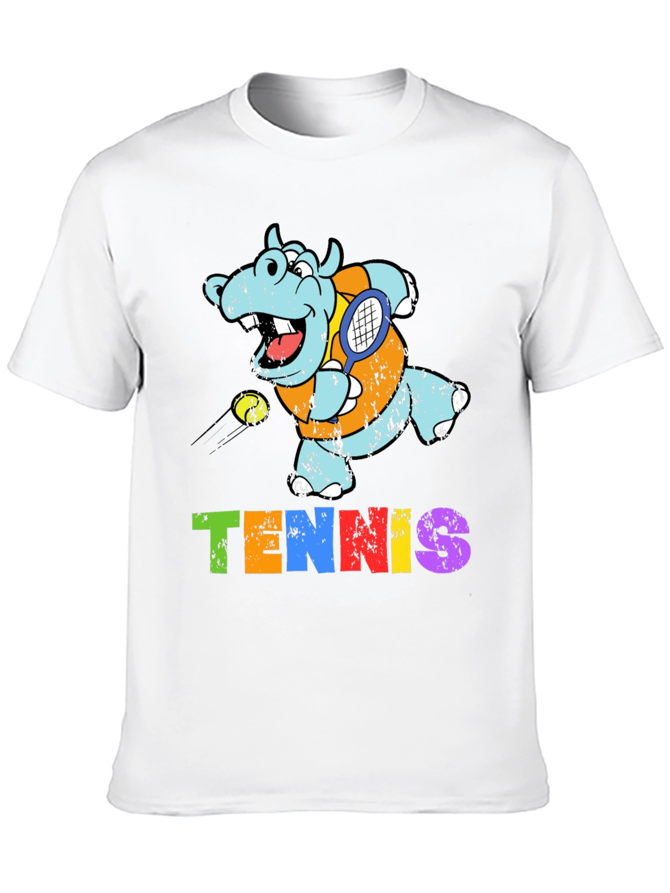 Black Cartoon Hippo Tennis Player Graphic T-Shirt view 10
