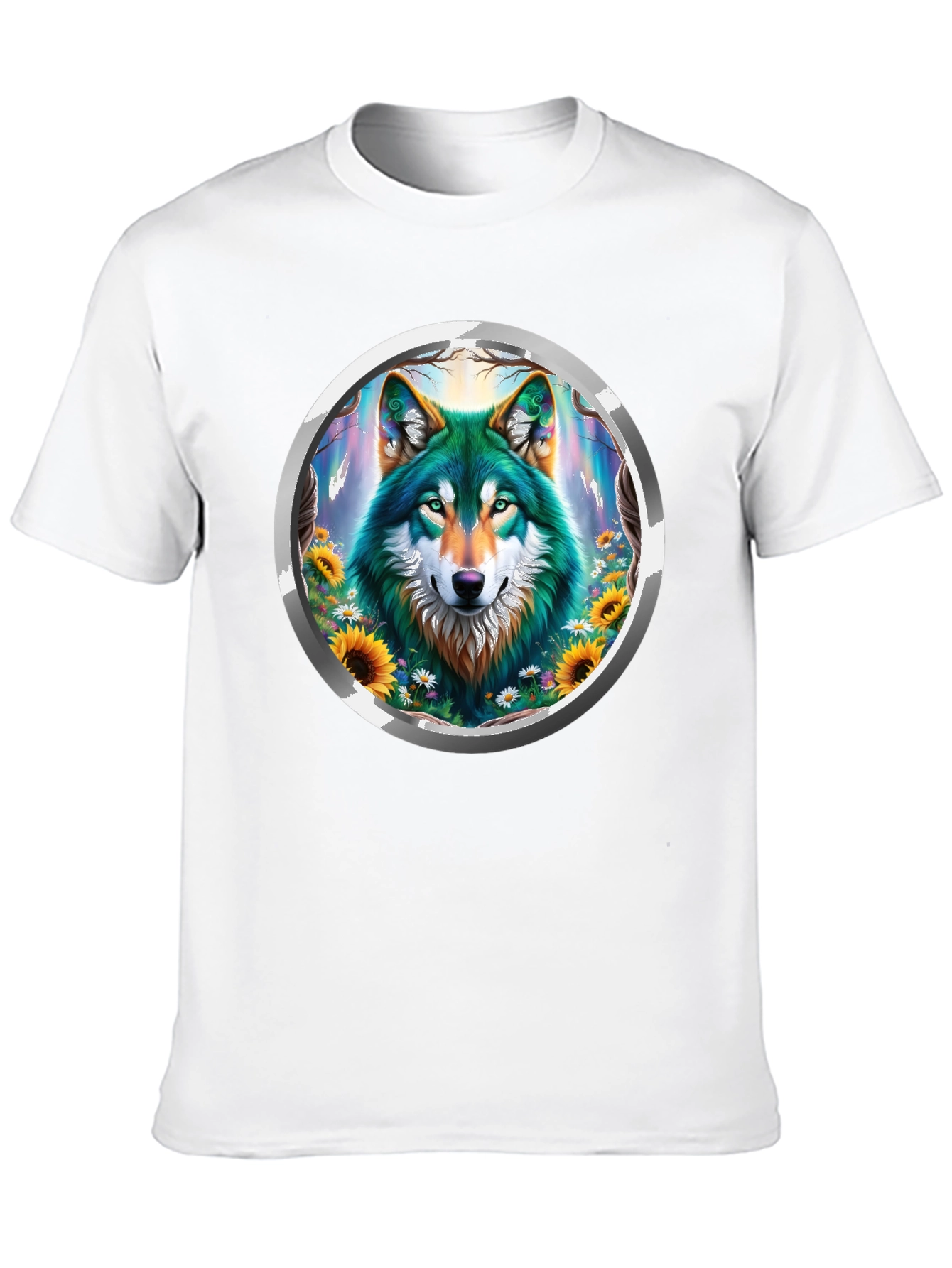 Black Wolf Circle Graphic Tee - Nature Inspired Design view 10