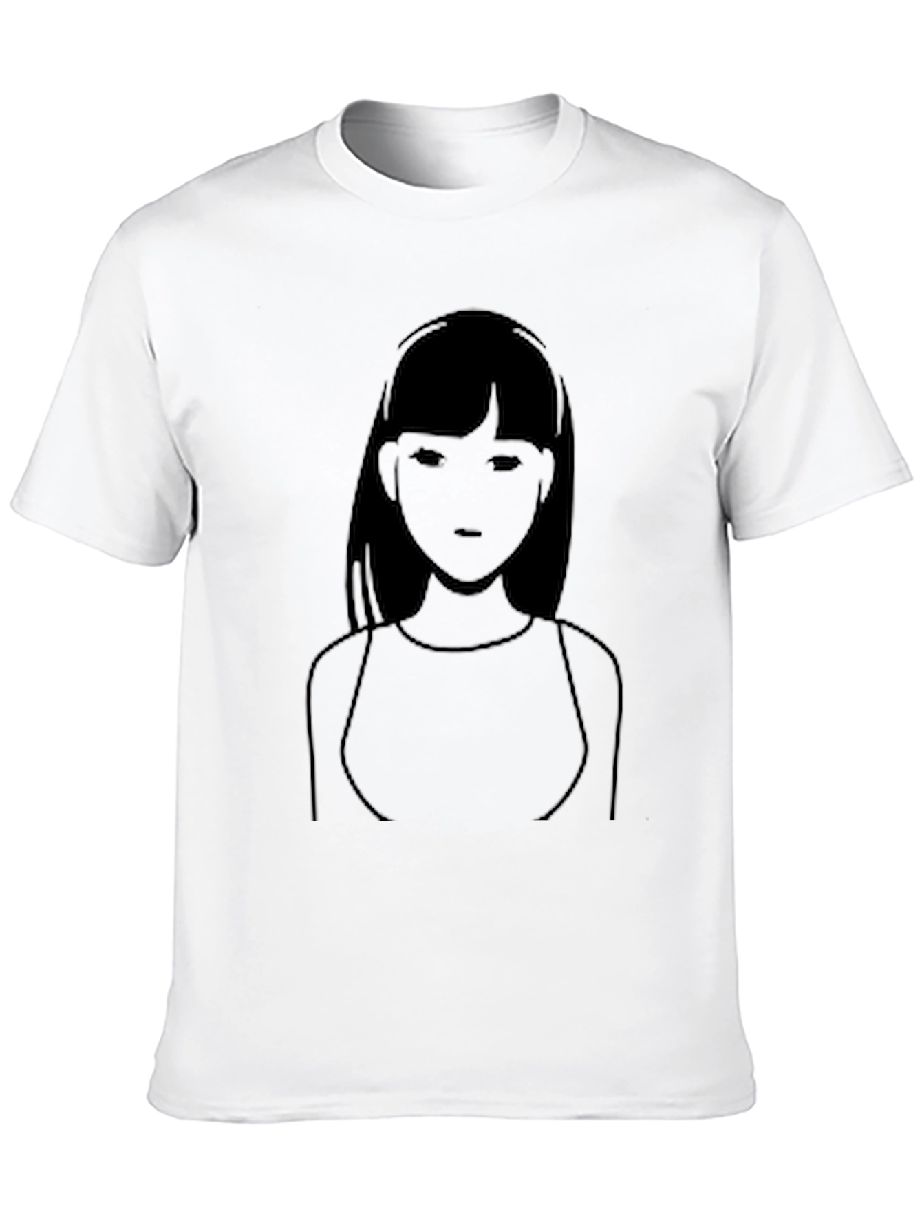 Minimalist Anime Girl Graphic Tee - Black Cotton Casual - 10