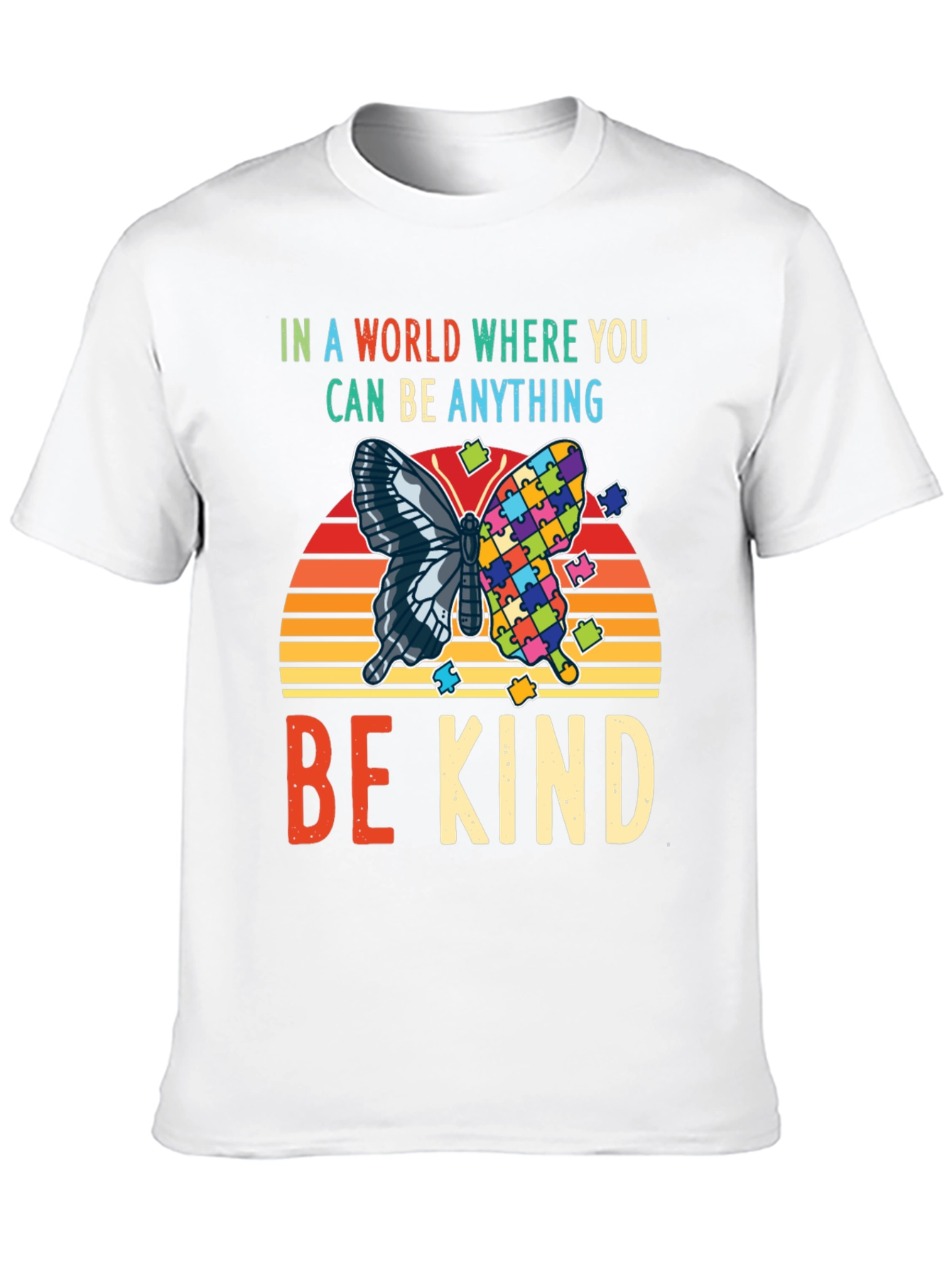 Black Be Kind Autism Awareness Butterfly T-Shirt view 10