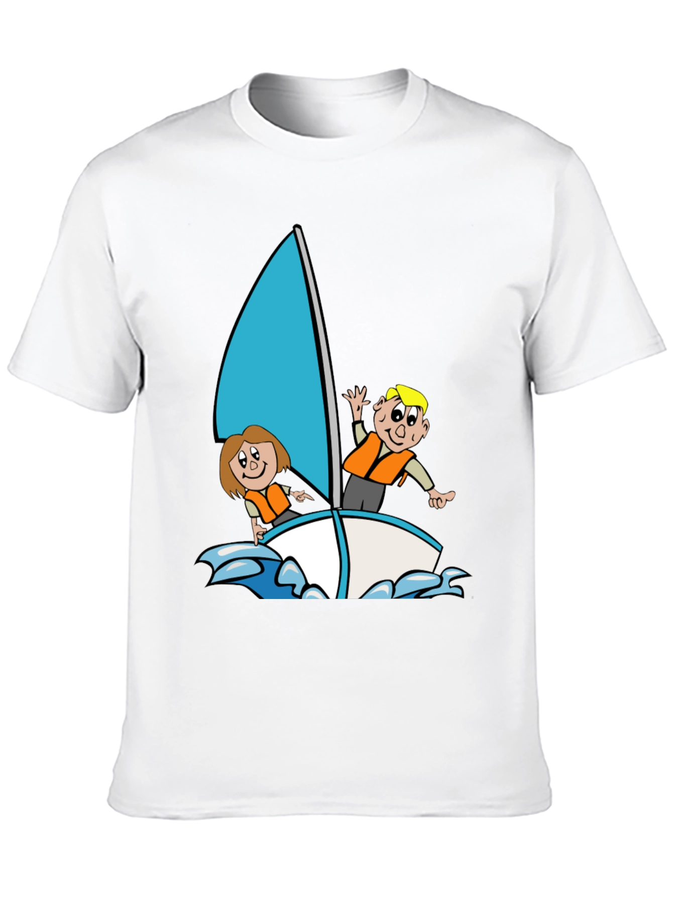 Black Cartoon Sailboat Graphic T-Shirt - Black Crew Neck view 10