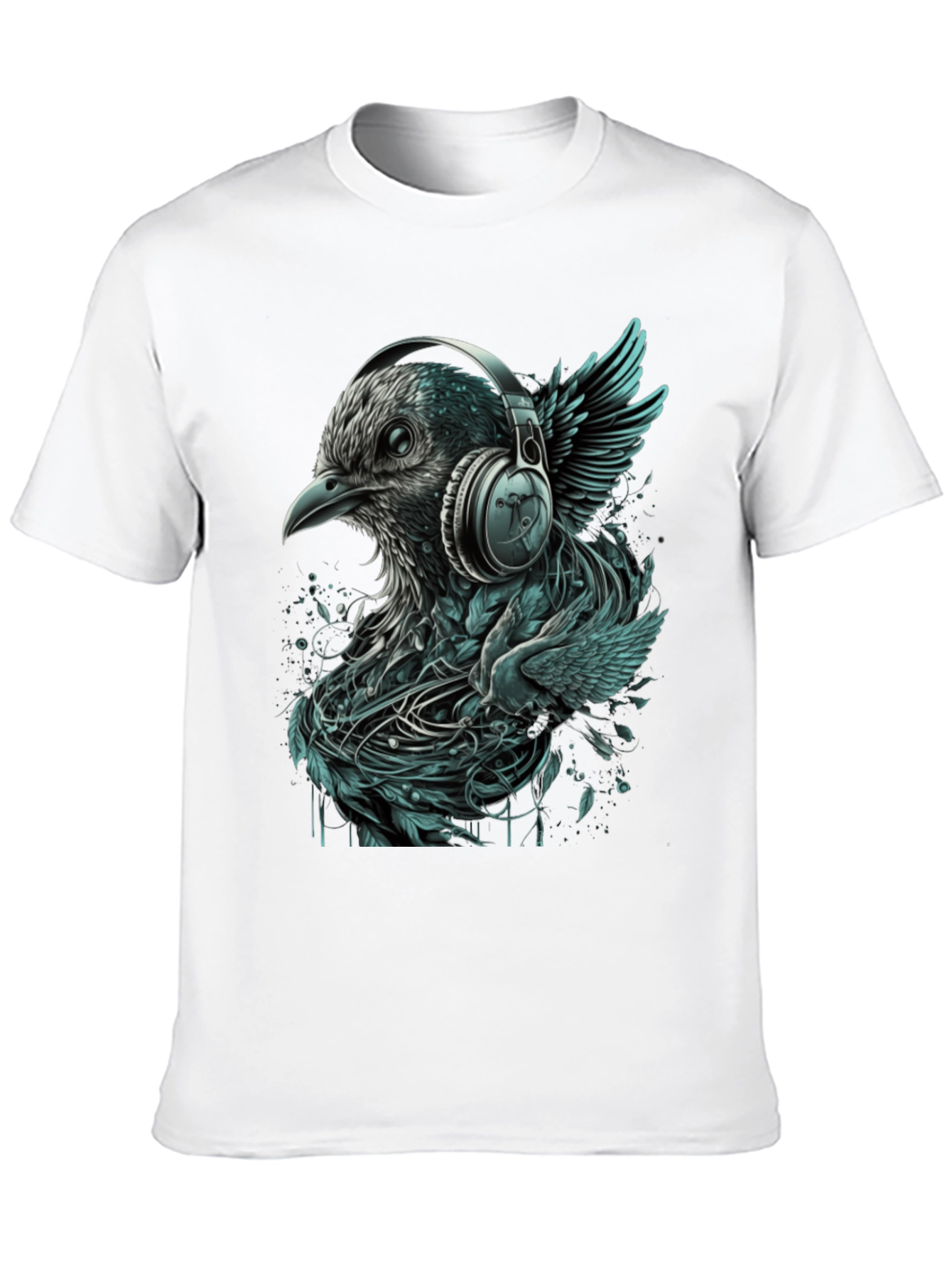 Black Bird with Headphones Graphic Tee view 10