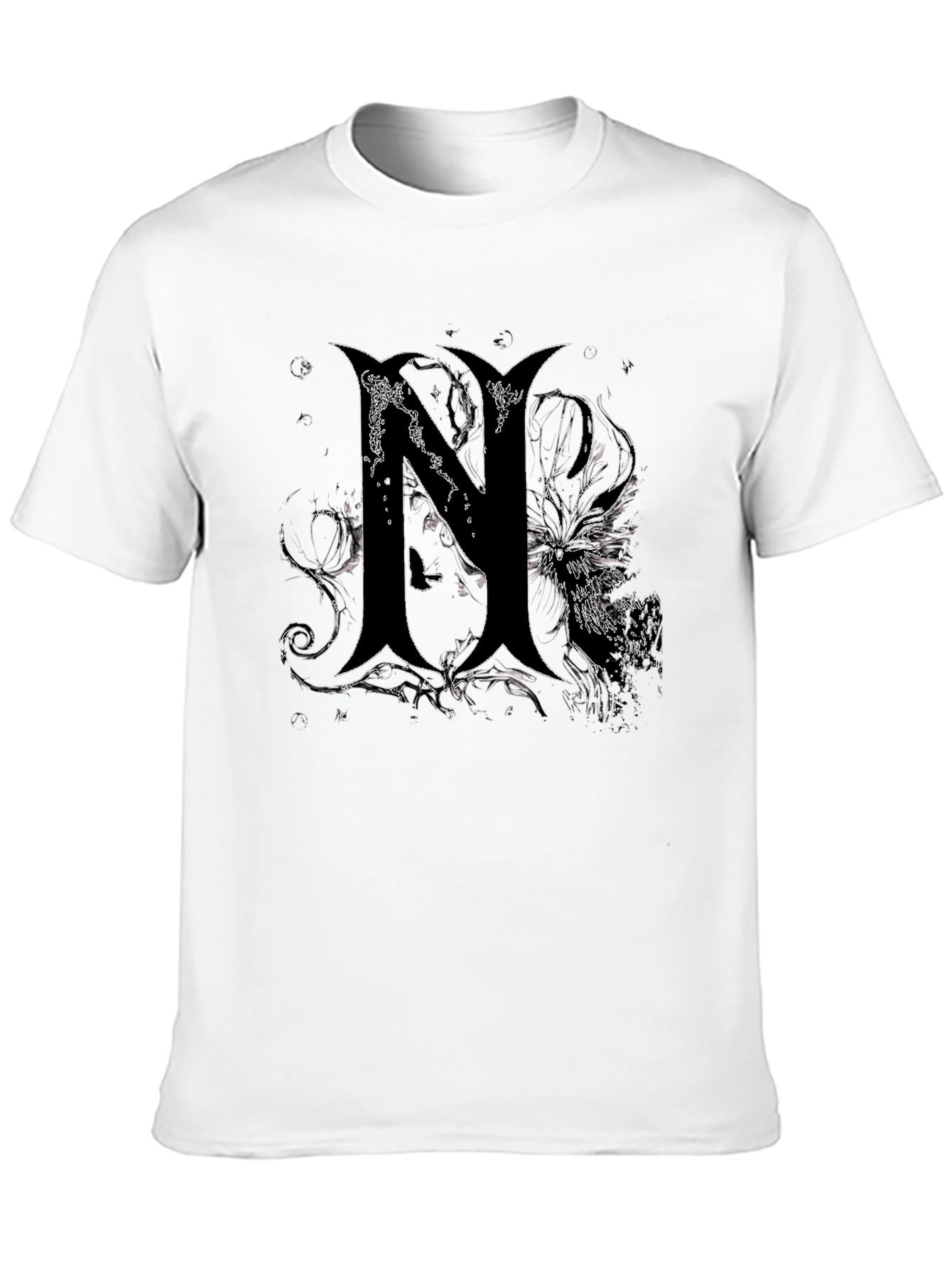 Black Edgy Gothic "N" Graphic Print Black T-Shirt view 10