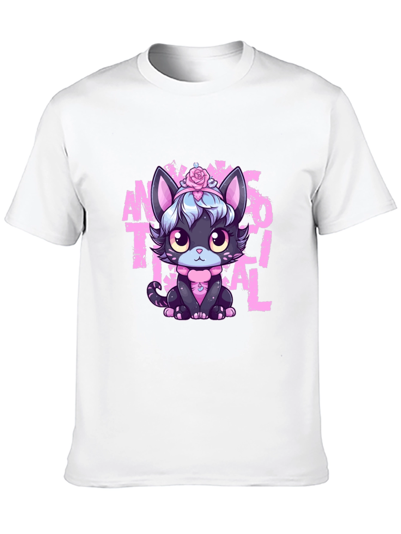Black Anime Aesthetic Cat T-Shirt view 10