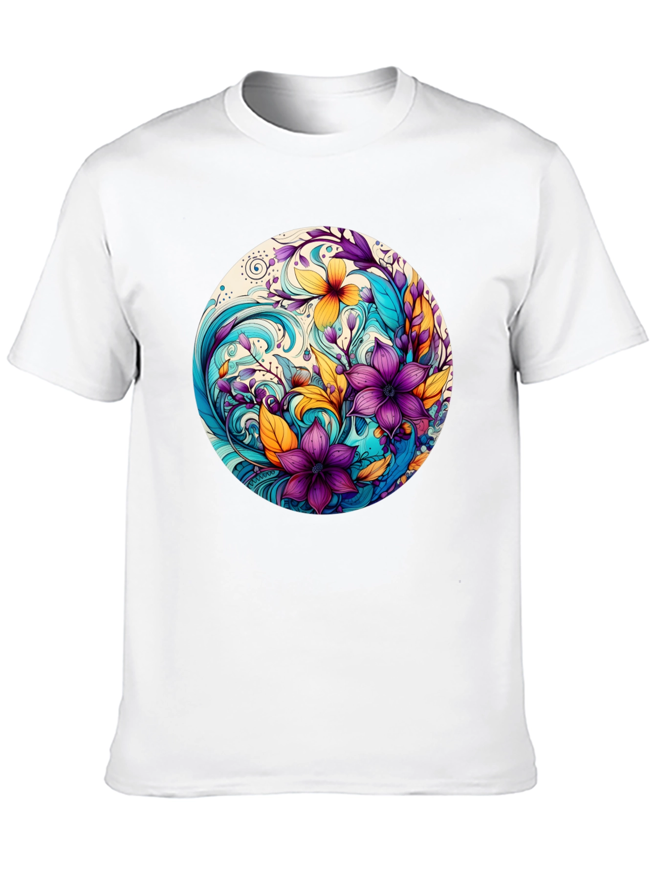 Black Floral Swirl Graphic Black T-Shirt view 10