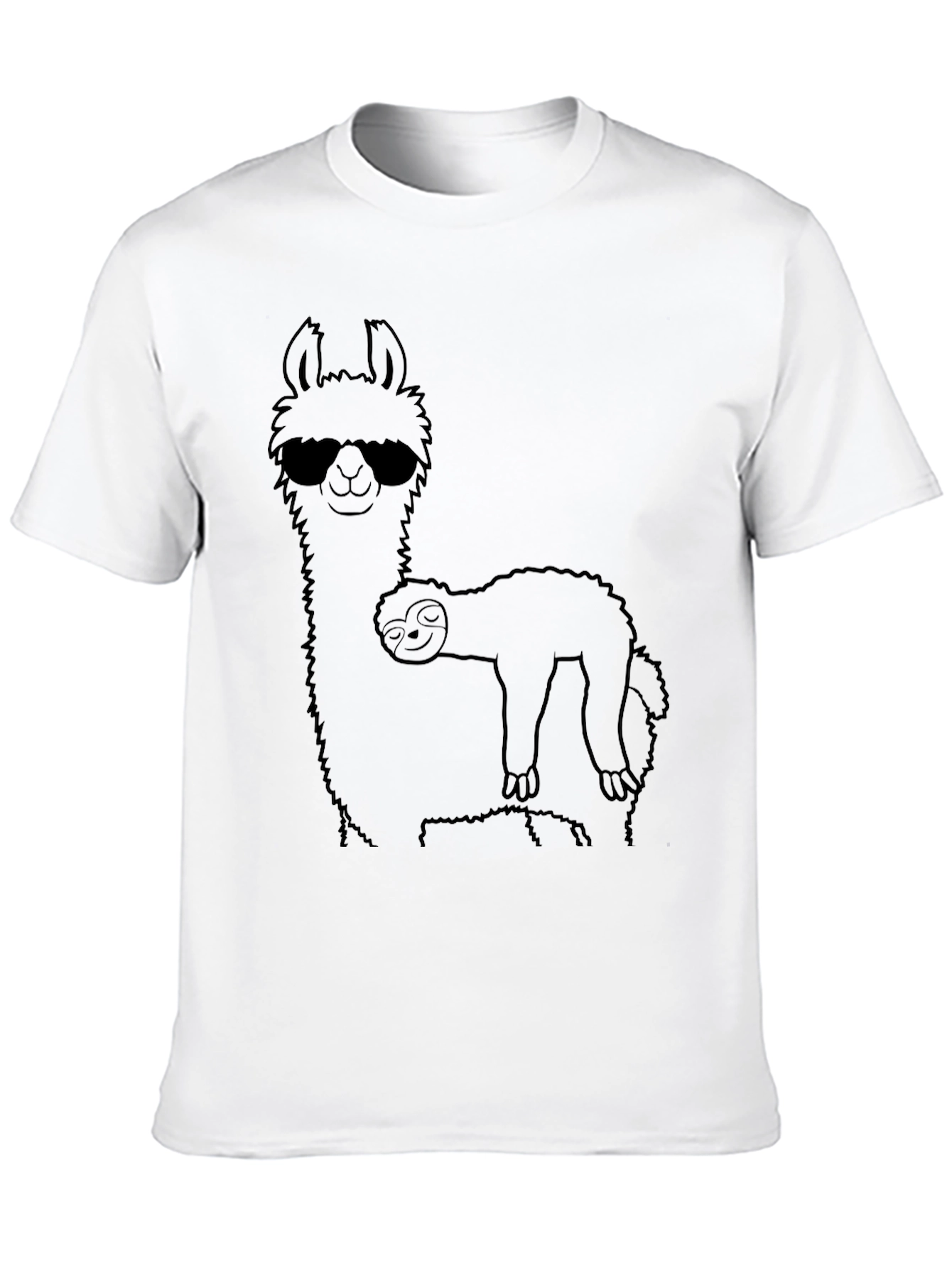 Black Cool Llama & Sloth Graphic Tee - Black Cotton T-Shirt view 10