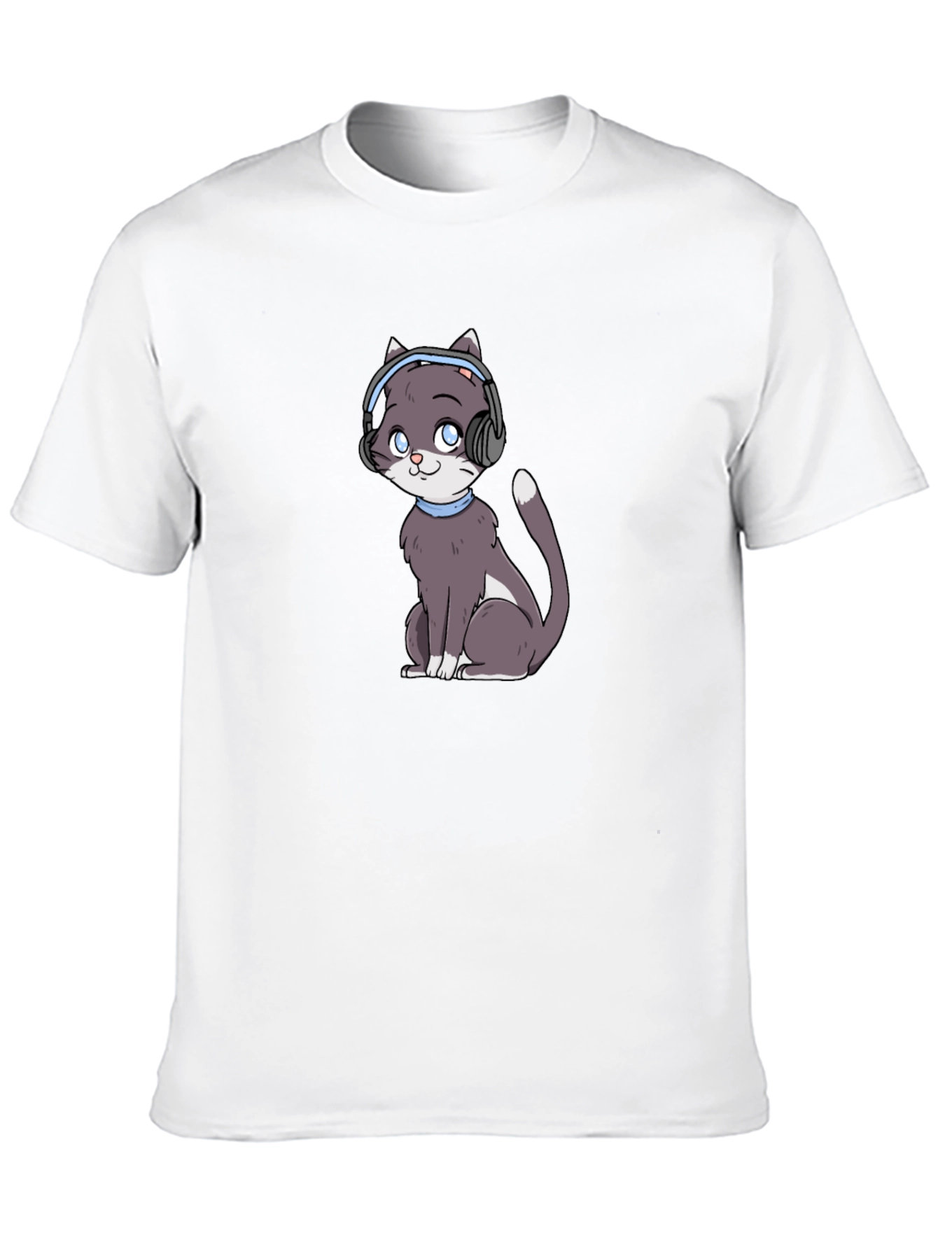 Black Cat with Headphones Black T-Shirt view 10