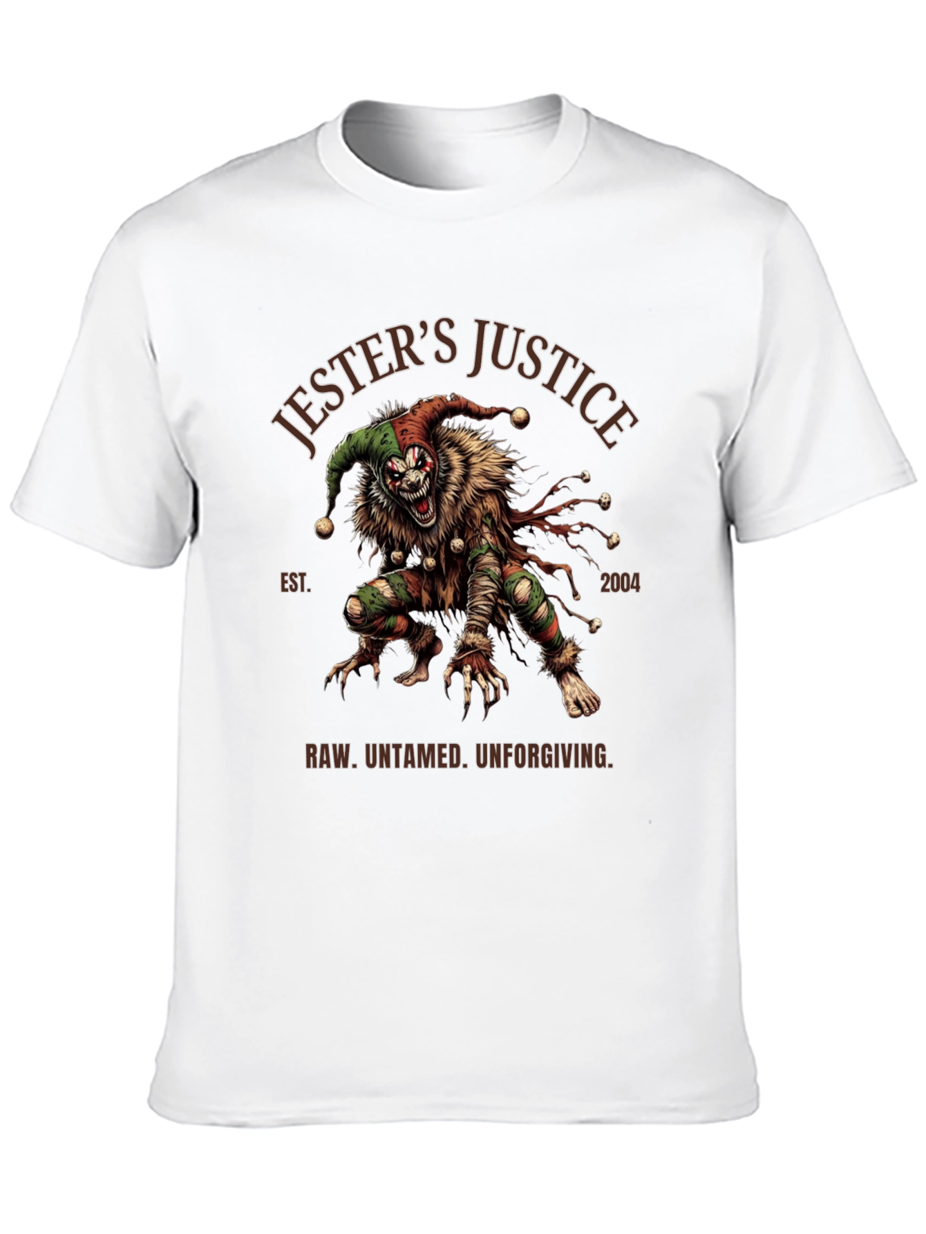Black Jester's Justice T-Shirt: Raw, Untamed, Unforgiving Design view 10