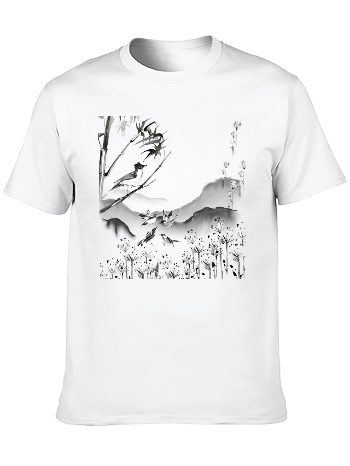 Black Bird & Bamboo Graphic Tee - Stylish Black T-Shirt view 10