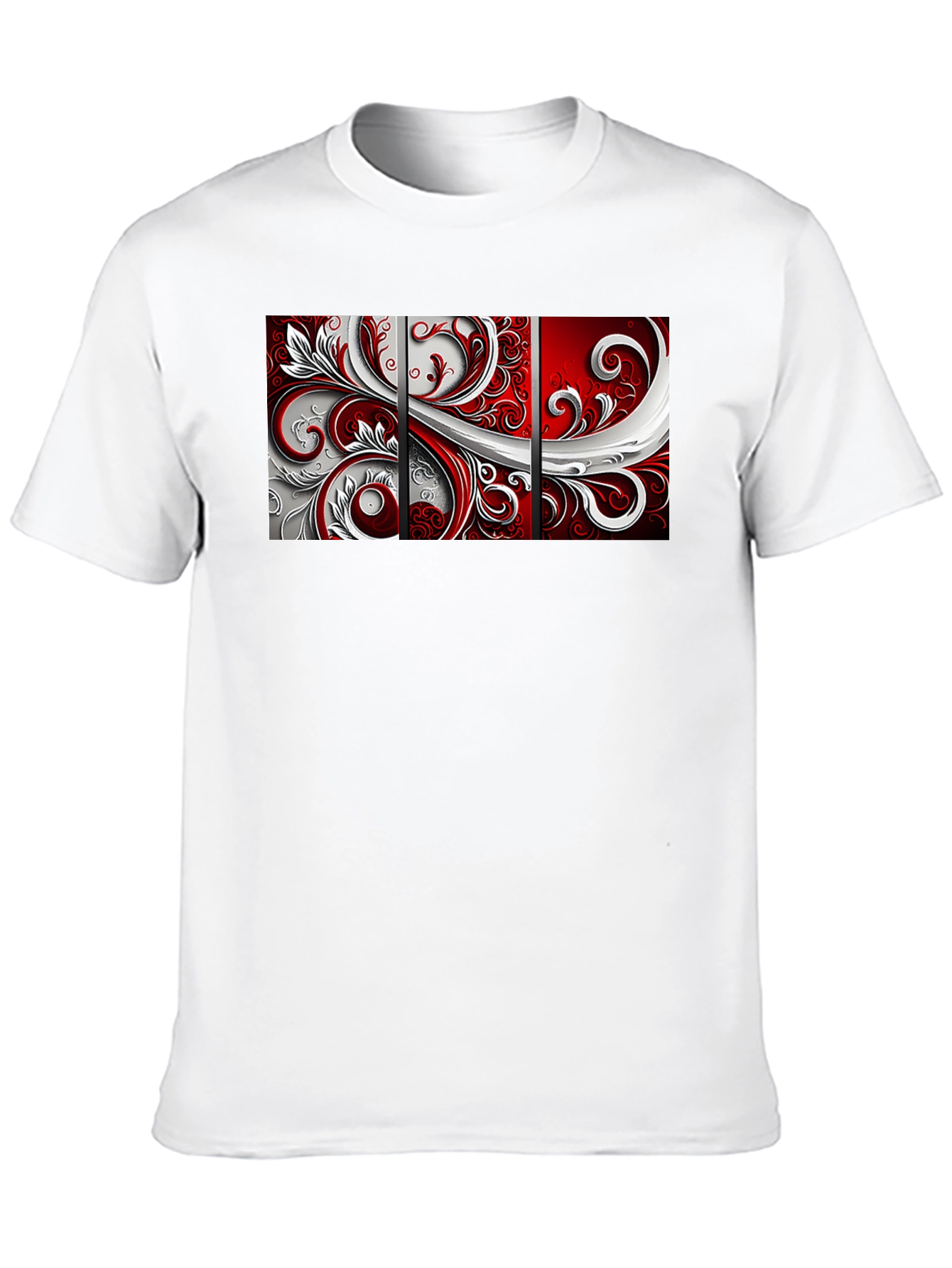 Black Abstract Floral Panel Men's Black T-Shirt view 10