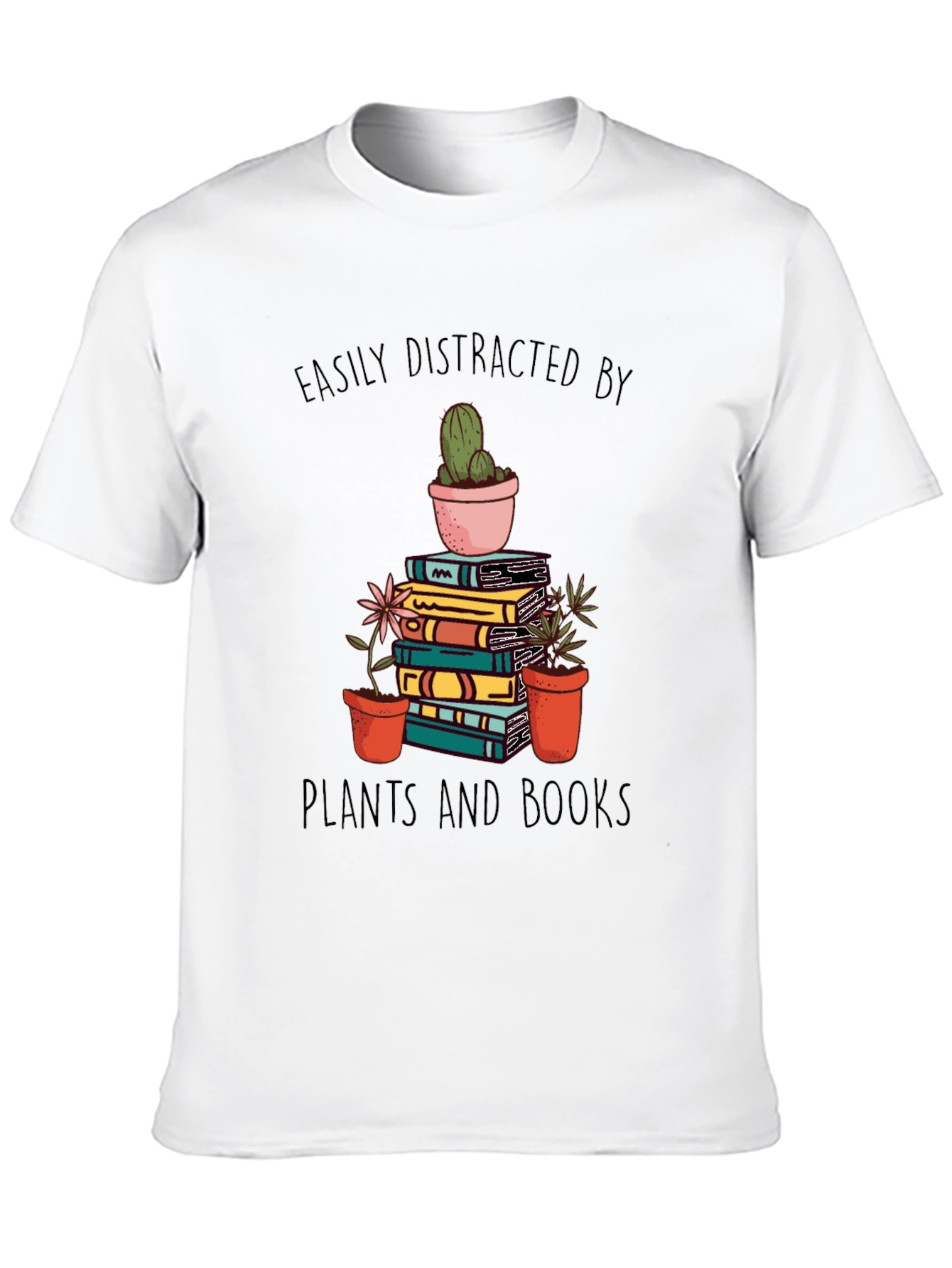 Black Easily Distracted by Plants and Books T-Shirt view 10