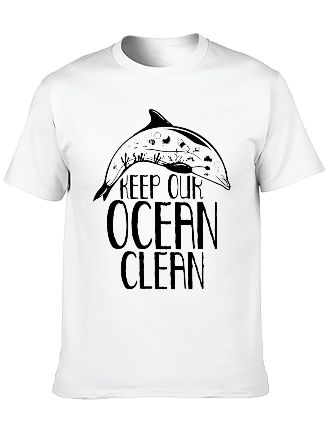 Black Keep Our Ocean Clean Dolphin Graphic Tee - Black view 10