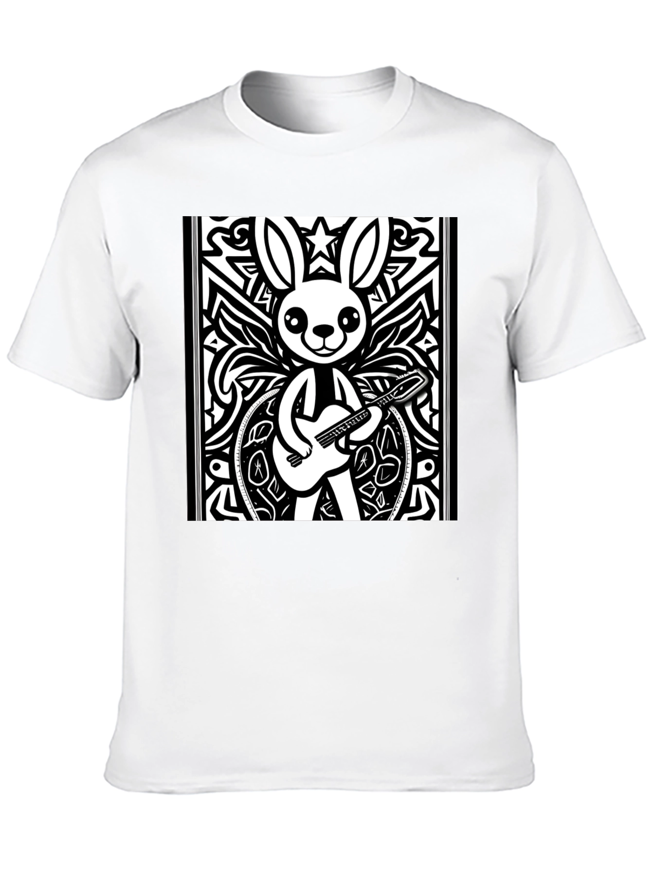 Black Cartoon Rabbit Guitarist Black T-Shirt view 10