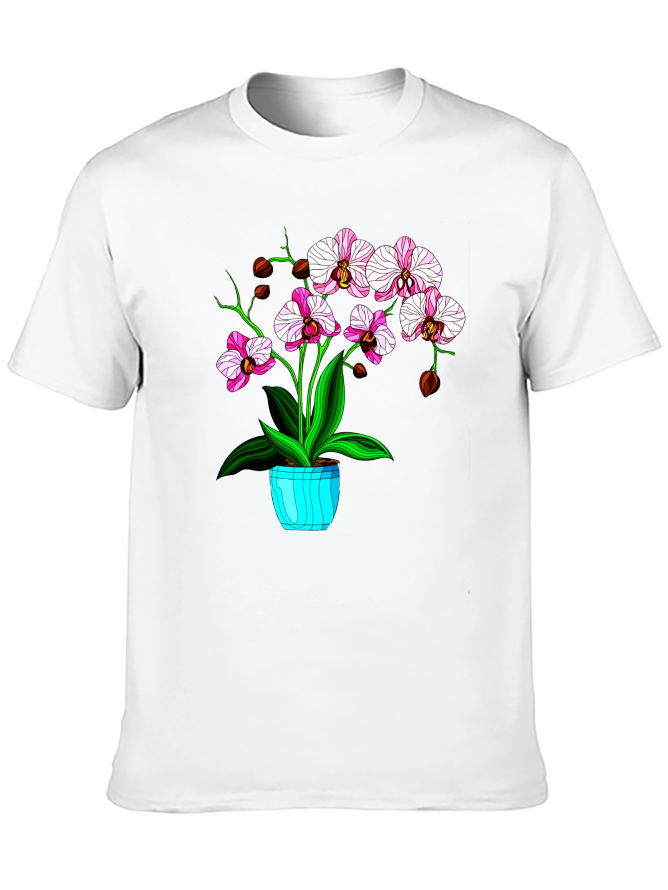 Black Floral T-Shirt with Orchid Plant Graphic view 10