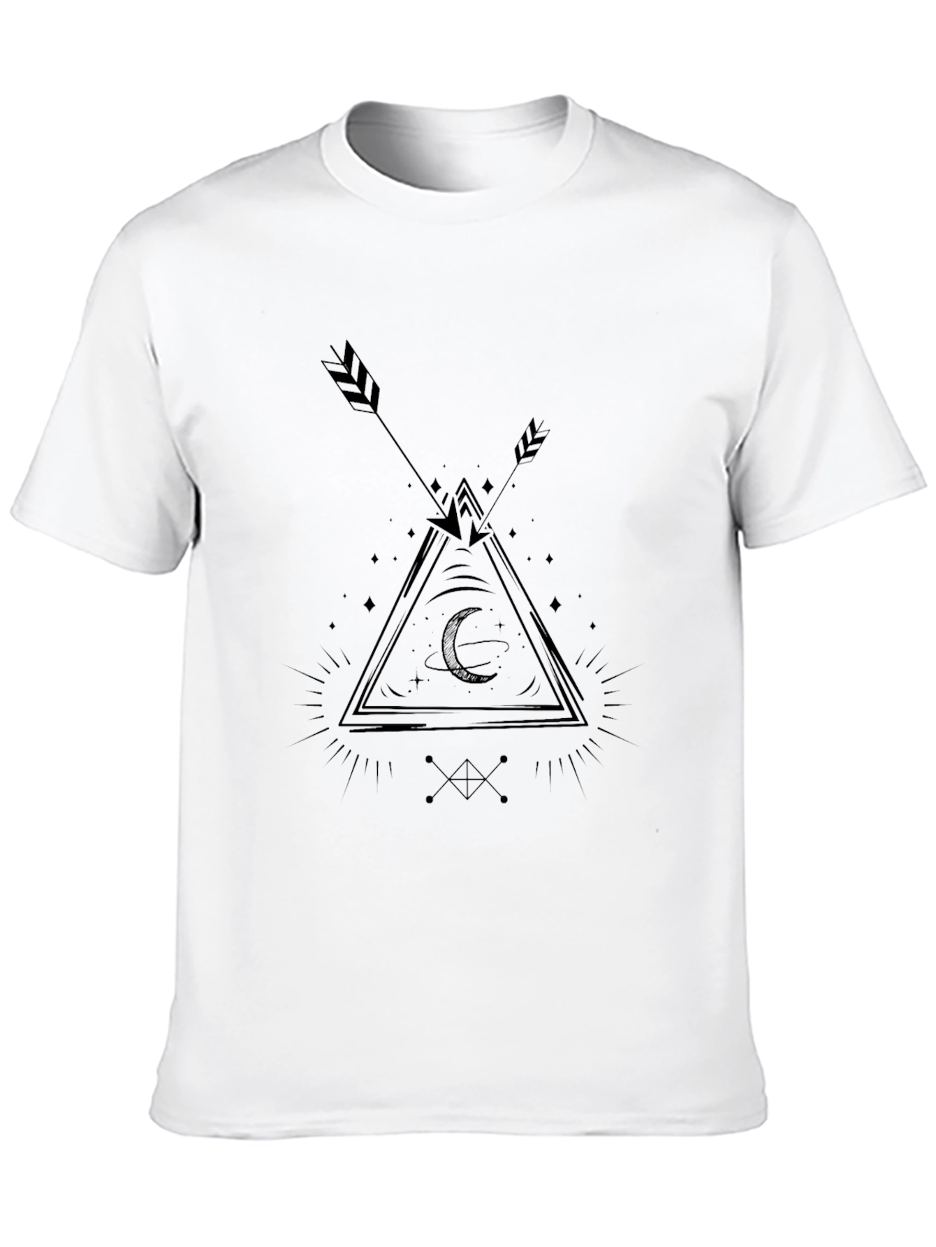 Black Black Graphic Tee: Arrow & Moon Design view 10