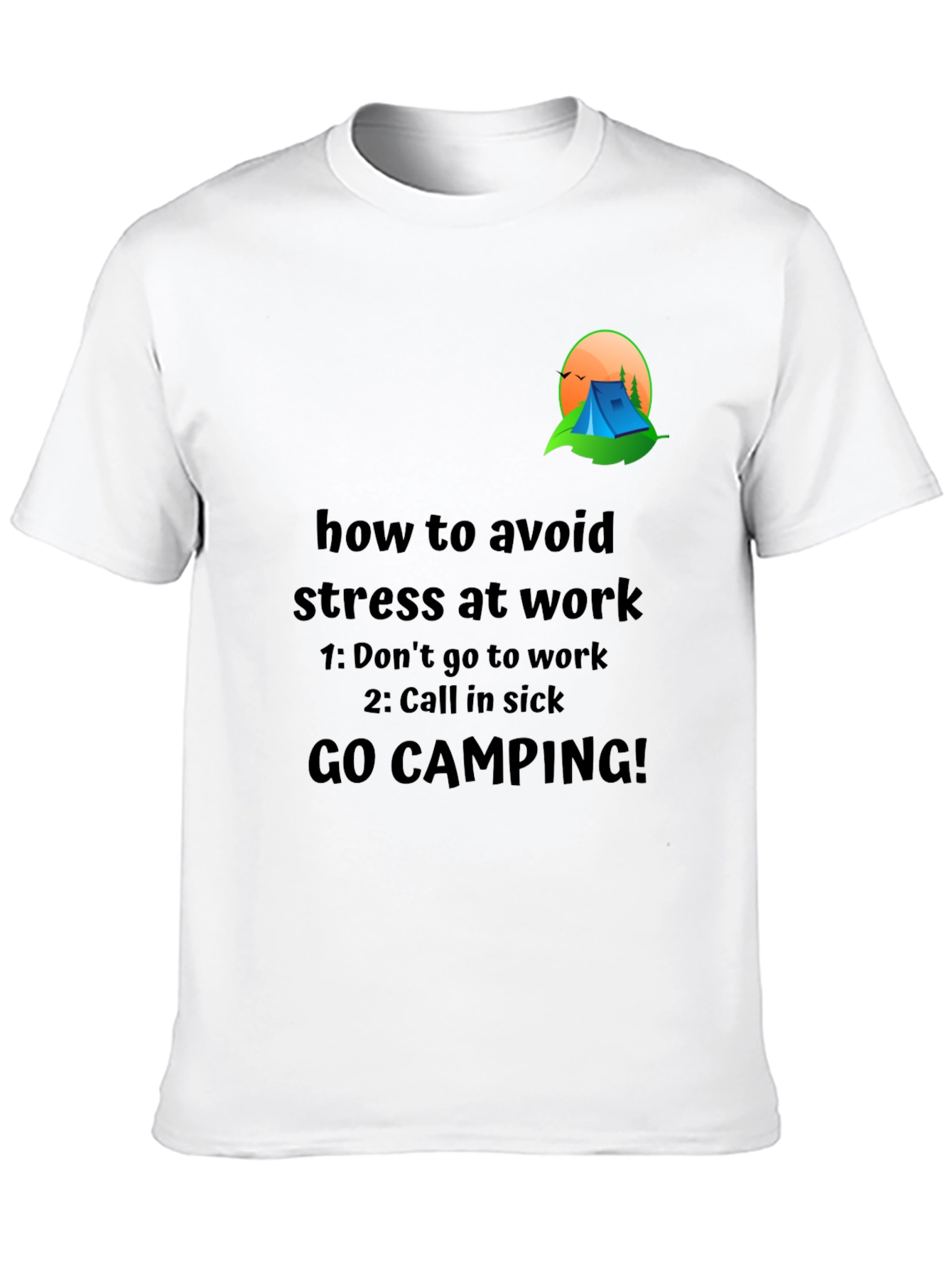 Black Avoid Stress T-Shirt: Camping Graphic Tee view 10