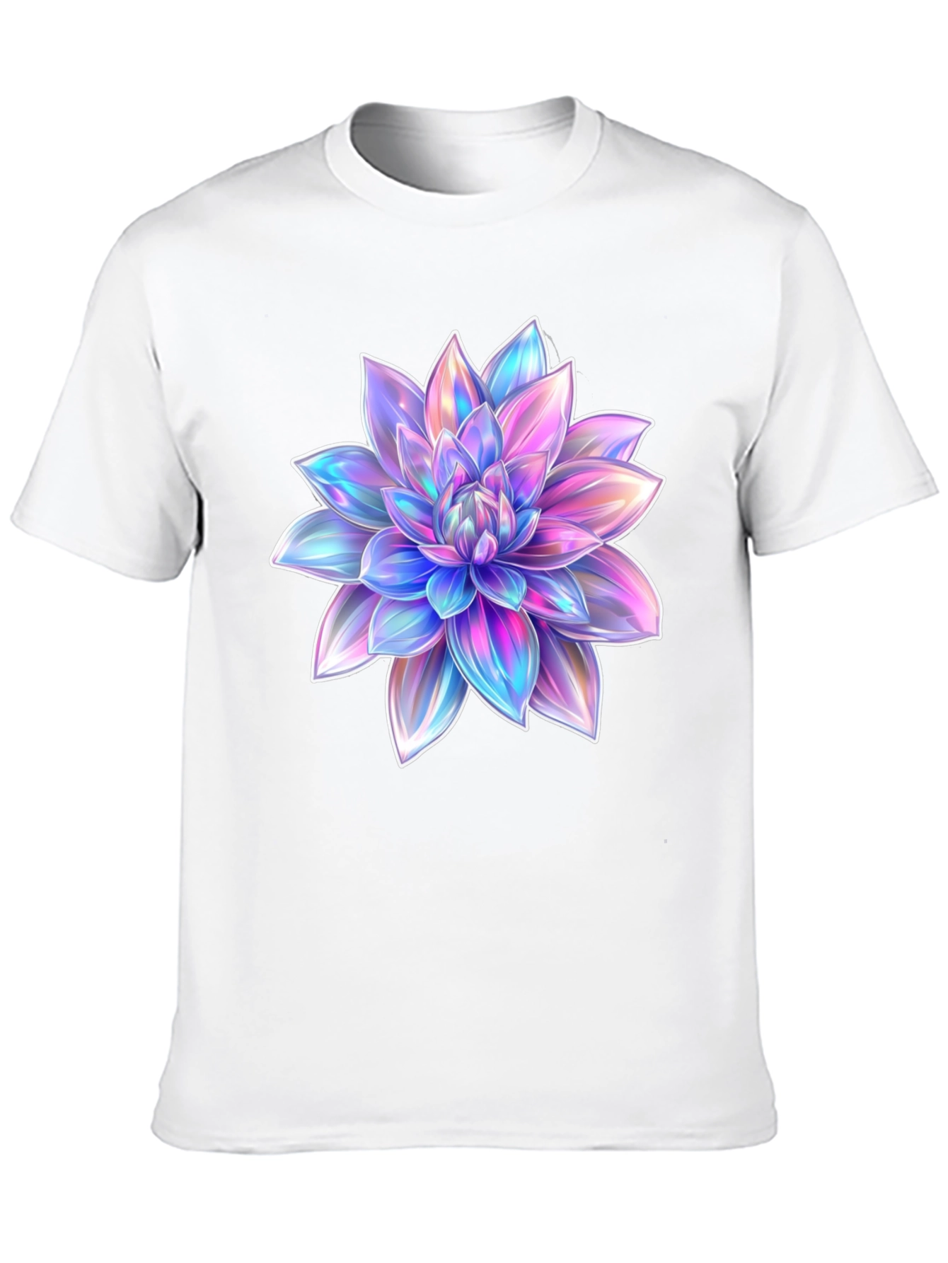 Black Men's Black T-Shirt with Holographic Flower Design view 10