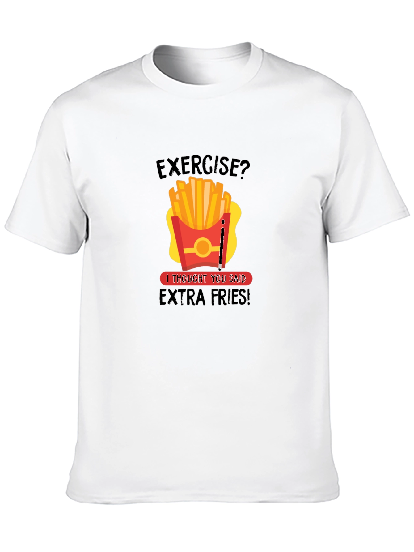 Black Funny Exercise Extra Fries Graphic T-Shirt view 10