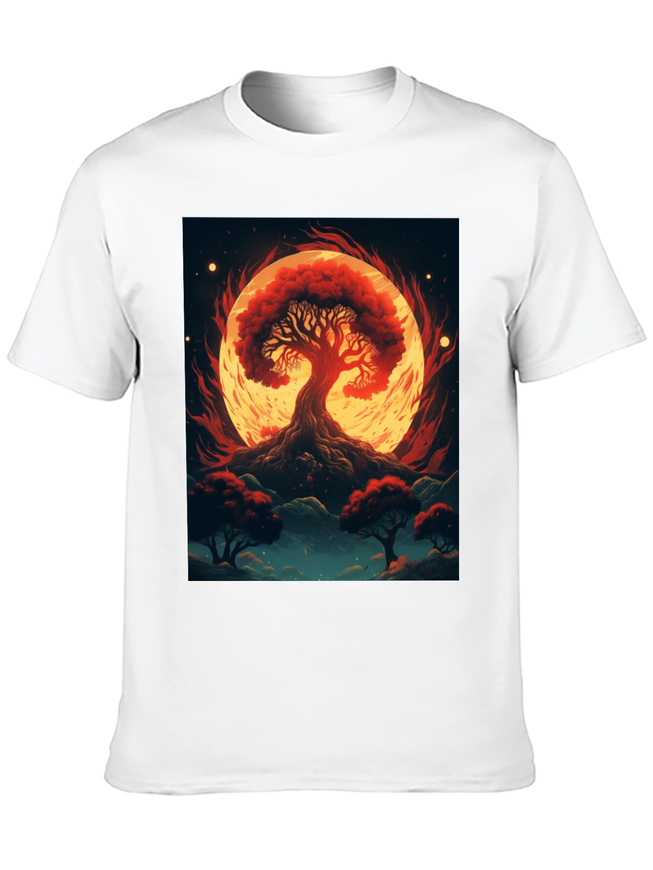 Black Red Tree Graphic Tee - Artistic Black T-Shirt view 10