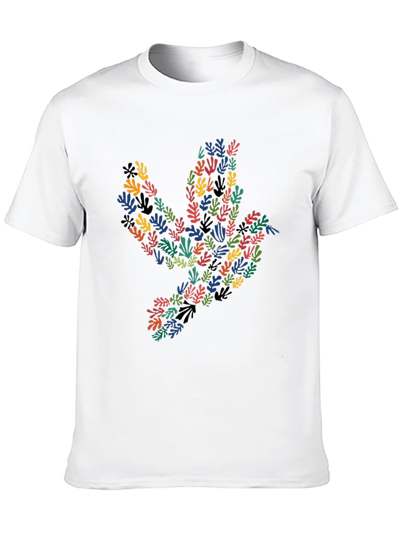 Black Abstract Leaf Dove Graphic Black T-Shirt view 10