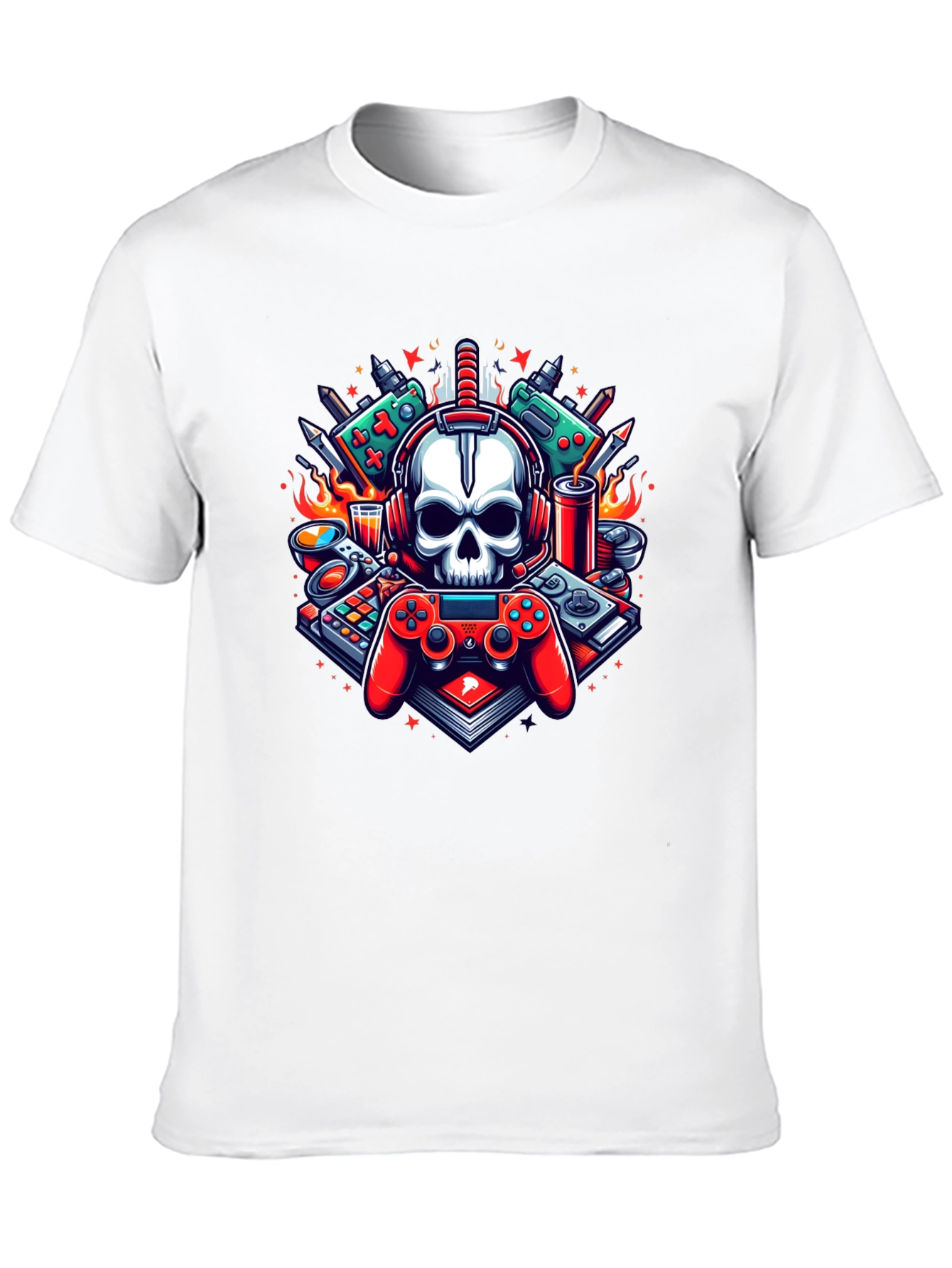 Black Gamer Skull Graphic T-Shirt - Cool Design! view 10