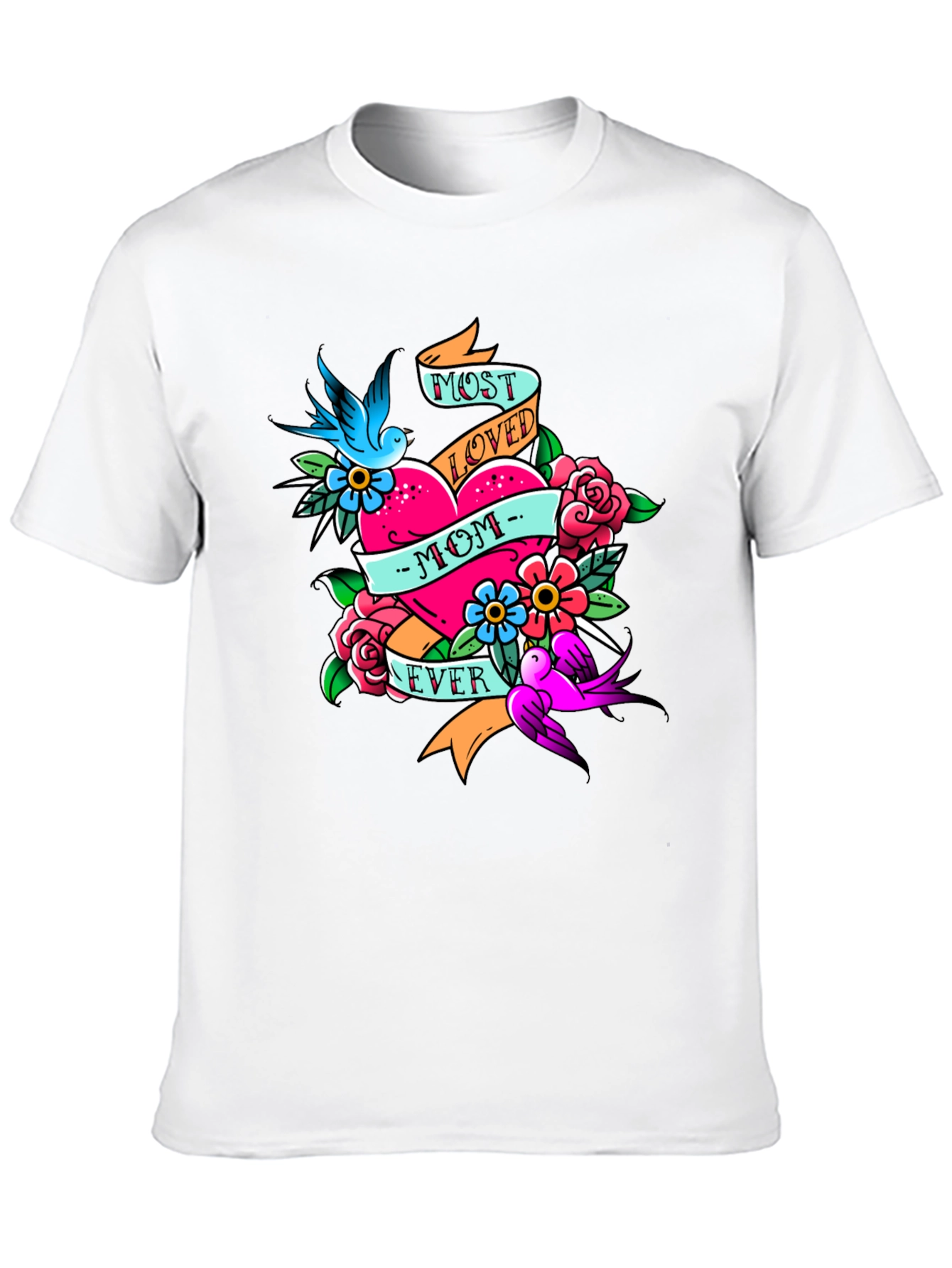 Black Most Loved Mom Ever Tattoo Style Graphic T-Shirt view 10