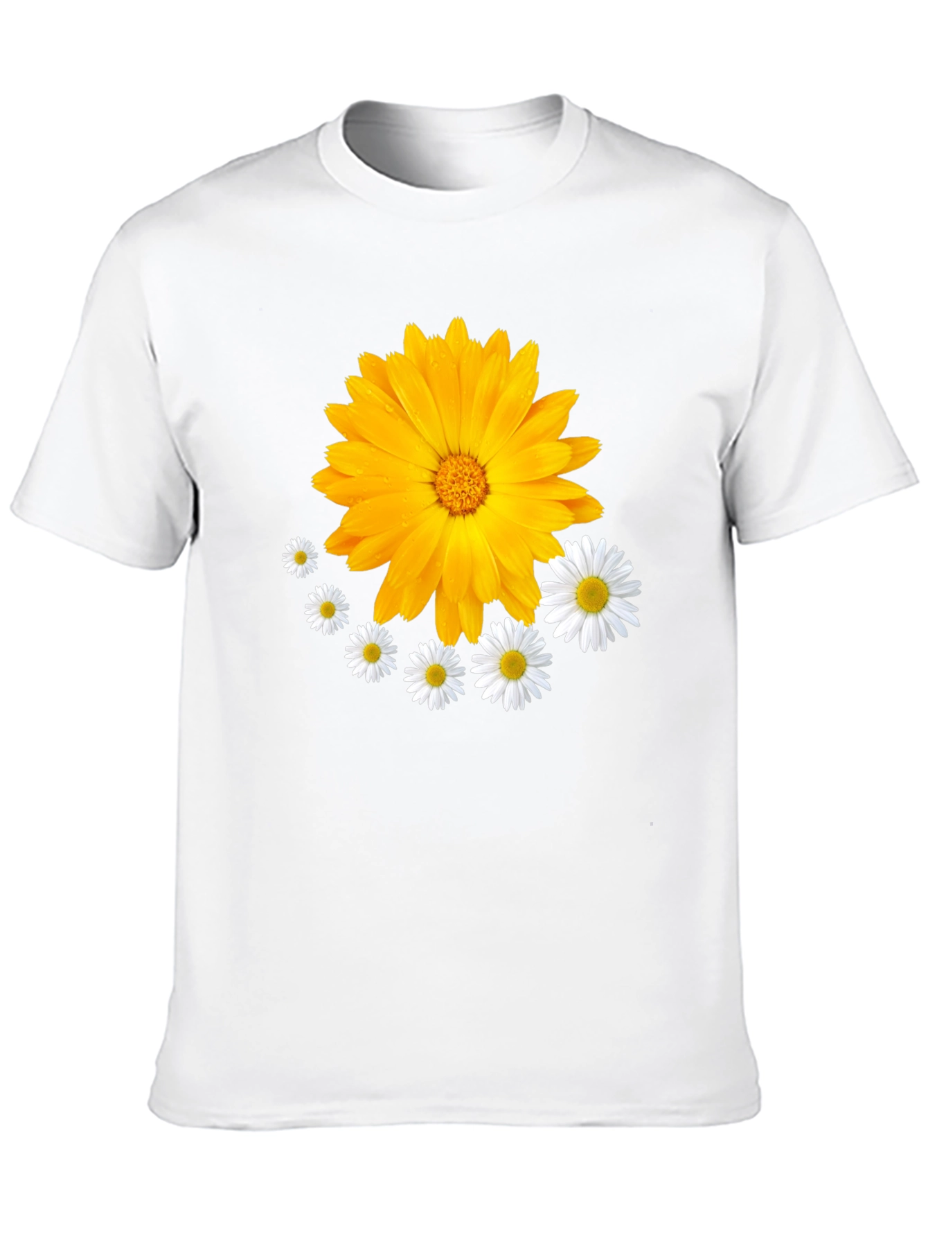Black Floral T-Shirt: Calendula & Daisy Design view 10