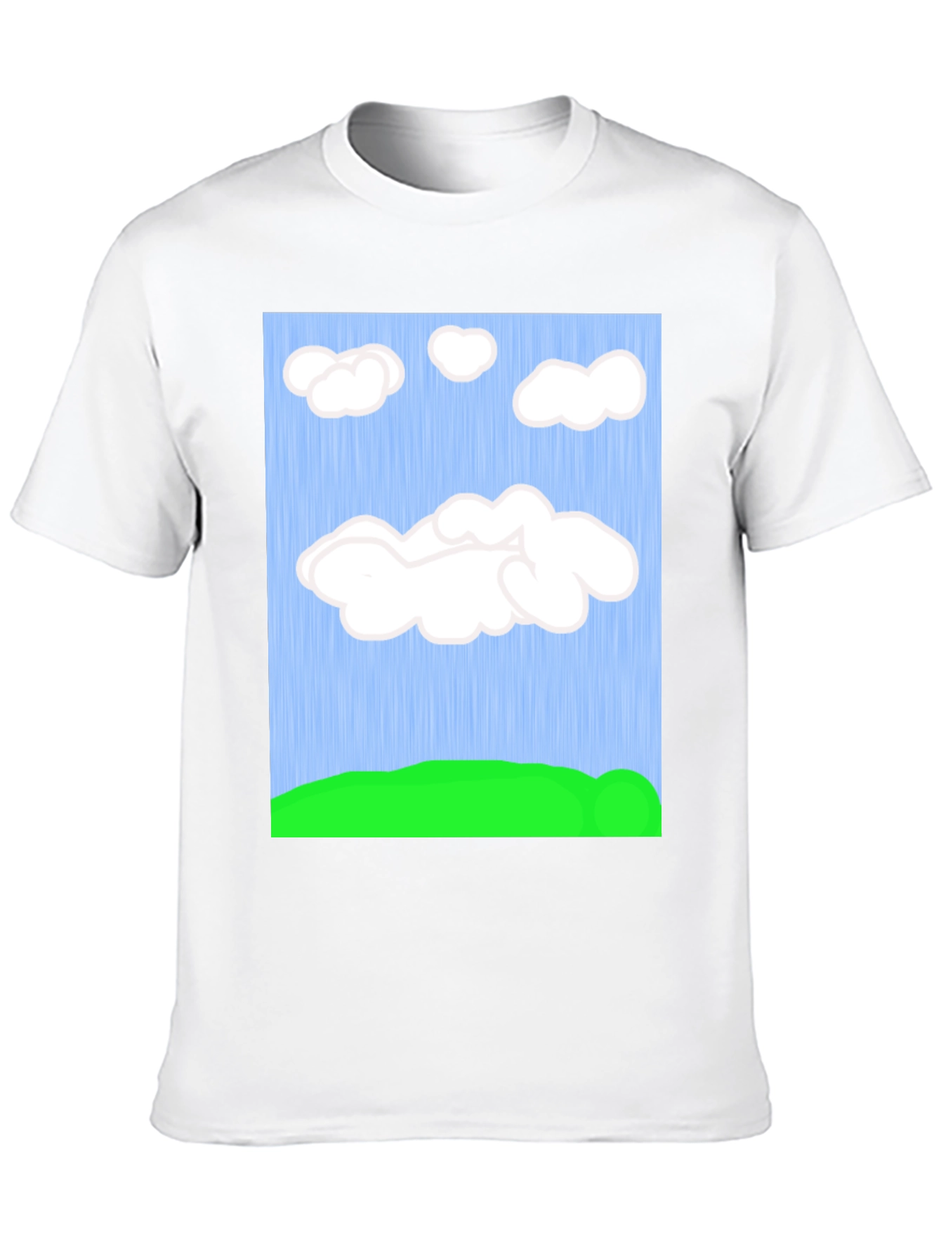 Black Cartoon Clouds T-Shirt - Sky & Green Field Design view 10