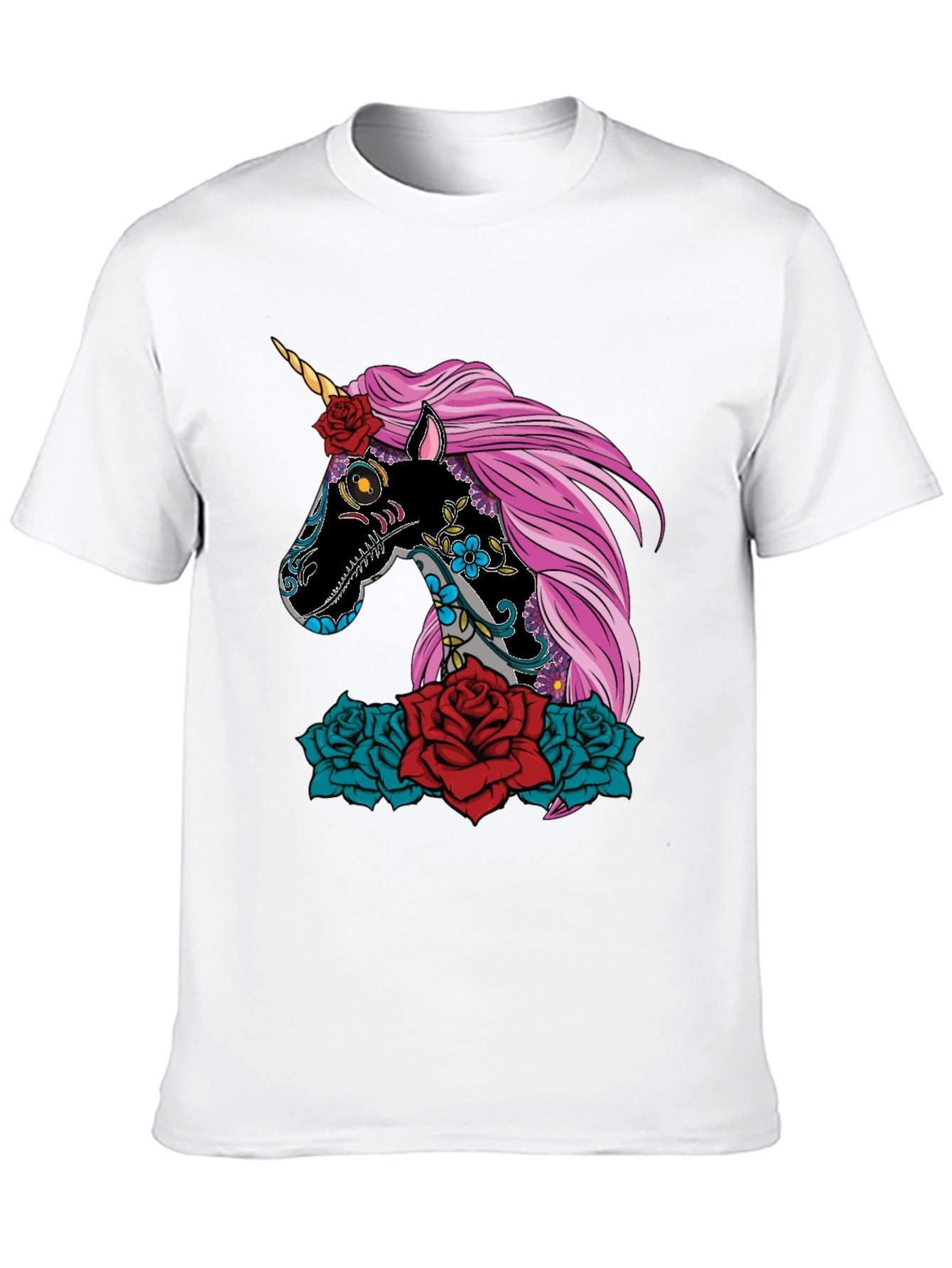 Black Sugar Skull Unicorn Rose T-Shirt view 10