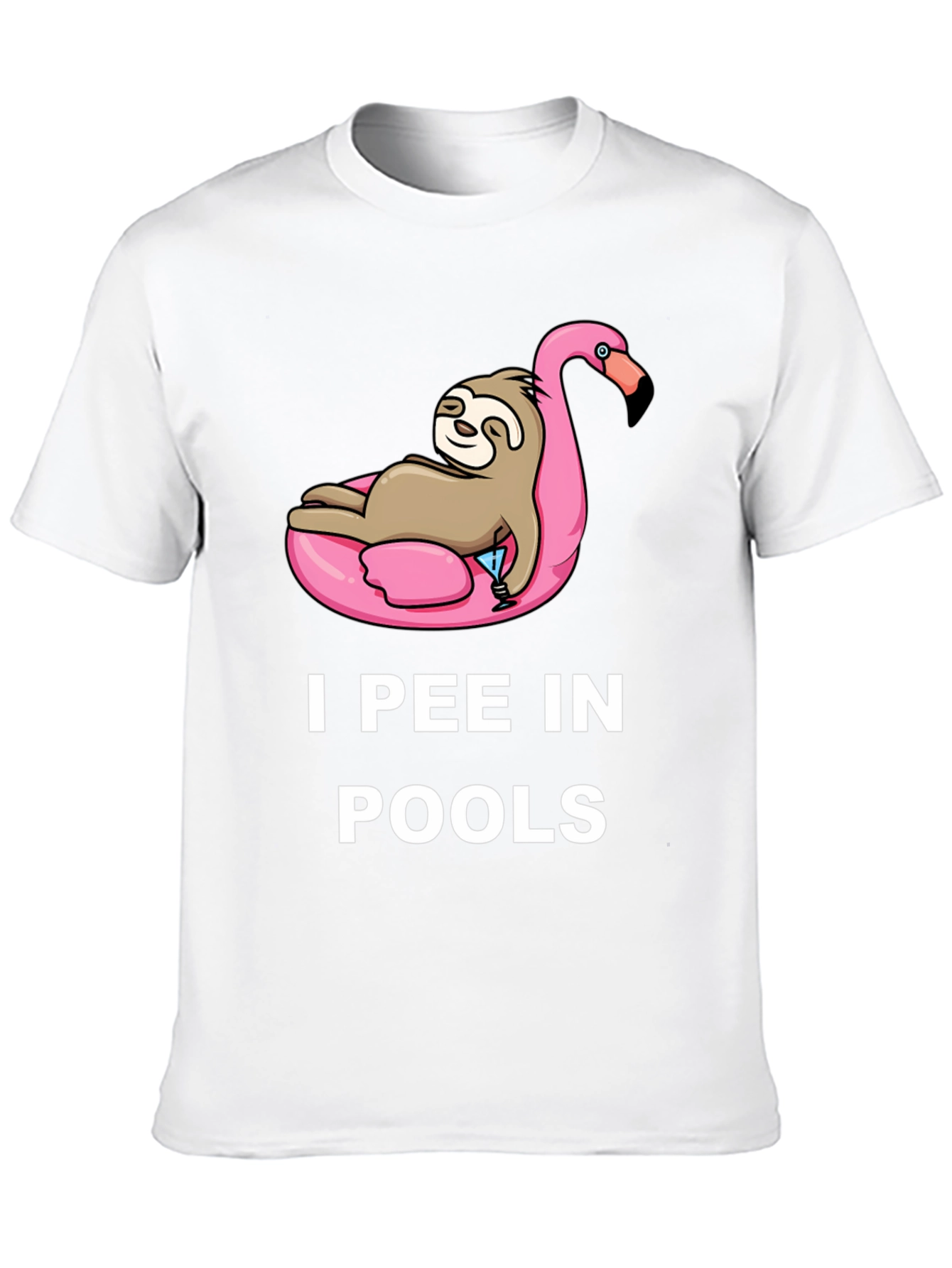 Black Sloth on Flamingo Pool Float T-Shirt - I Pee in Pools view 10