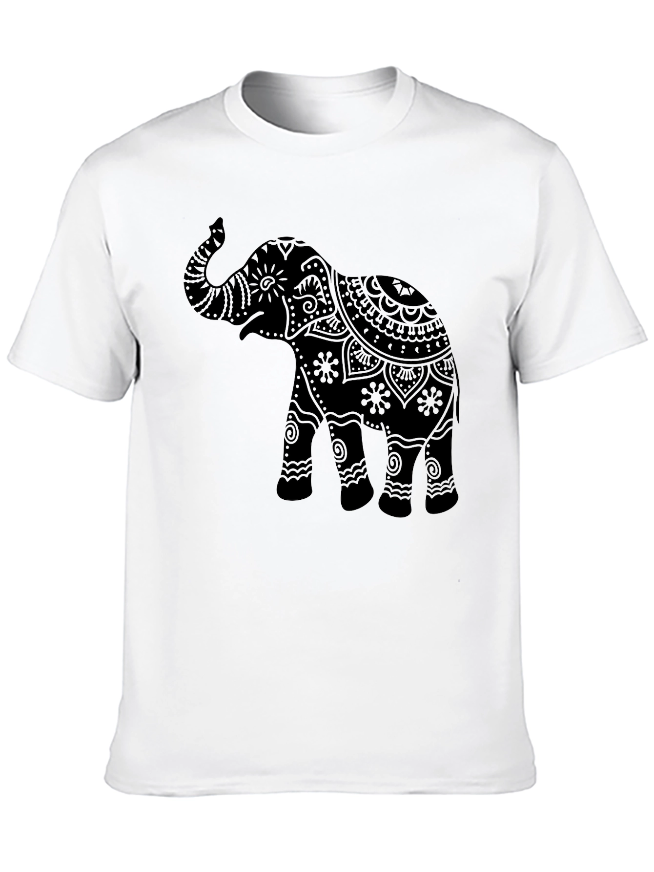 Black Elephant Mandala Graphic Tee - Black Crew Neck T-Shirt view 10